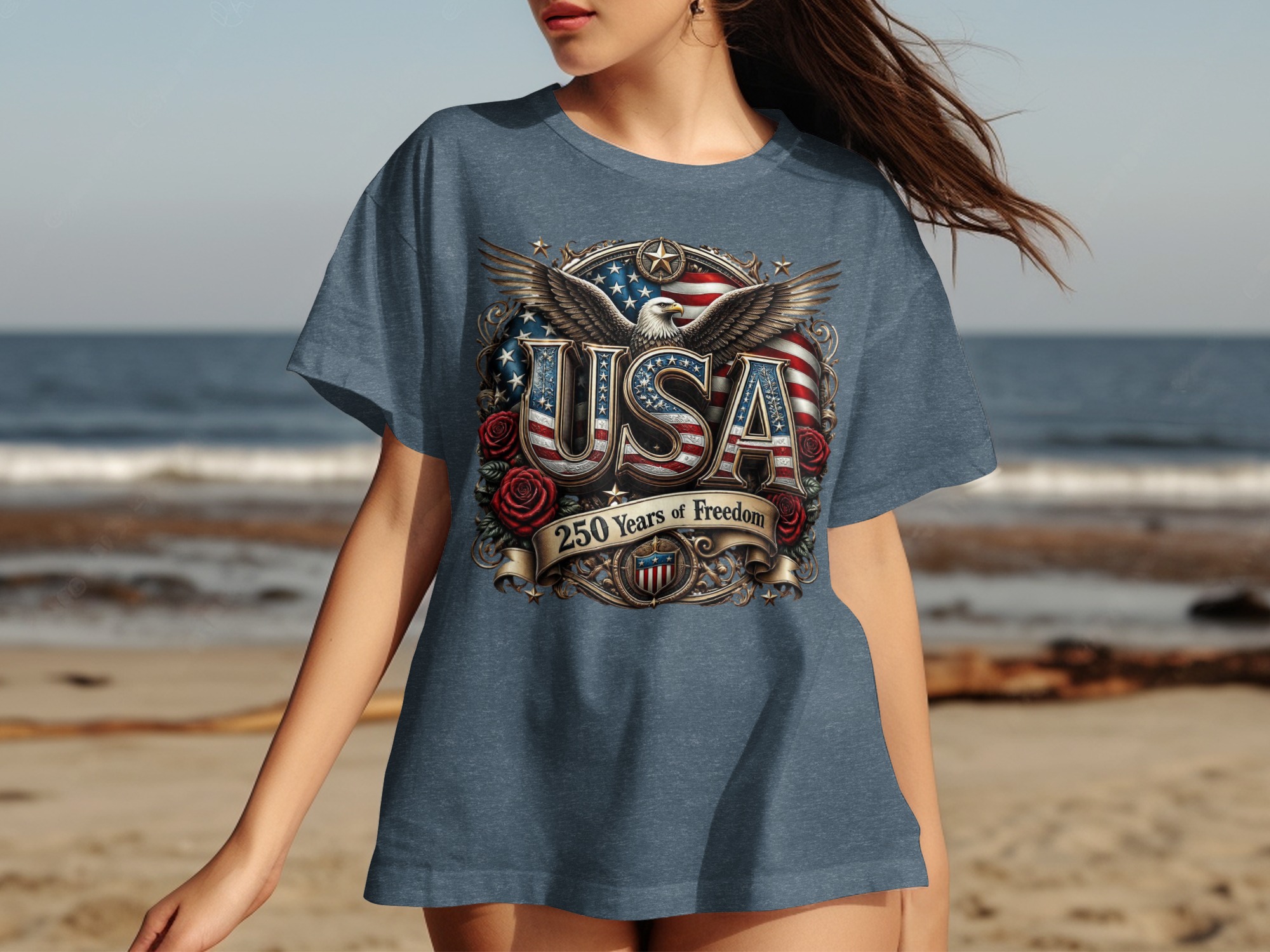 Patriotic USA 250 Years of Freedom T-Shirt, Vintage America Flag Eagle Design Tee, Americana Gift for Veteran - Image 5
