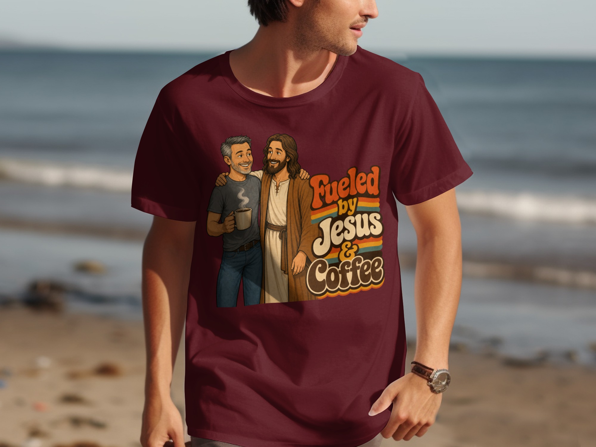 Fueled by Jesus & Coffee T-Shirt | Retro Christian Faith Tee Vintage Jesus Lover Gift for Him Her Spiritual Coffee Lover Apparel - Image 5