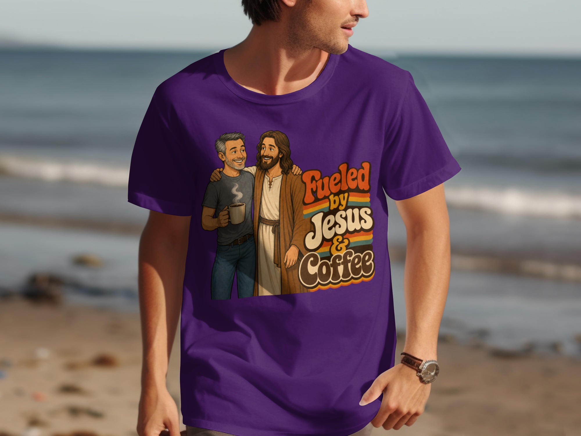 Fueled by Jesus & Coffee T-Shirt | Retro Christian Faith Tee Vintage Jesus Lover Gift for Him Her Spiritual Coffee Lover Apparel - Image 6