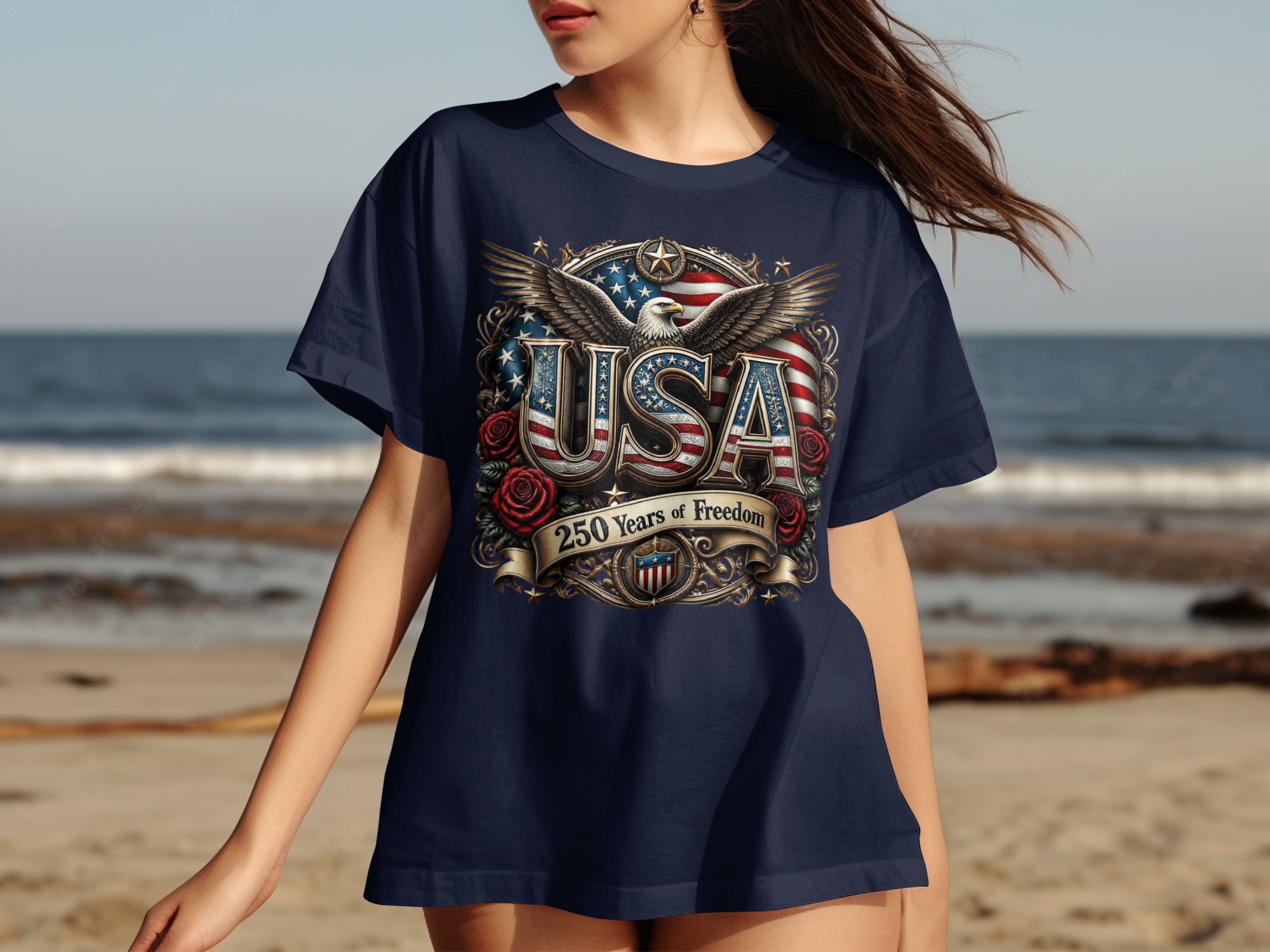 Patriotic USA 250 Years of Freedom T-Shirt, Vintage America Flag Eagle Design Tee, Americana Gift for Veteran - Image 2