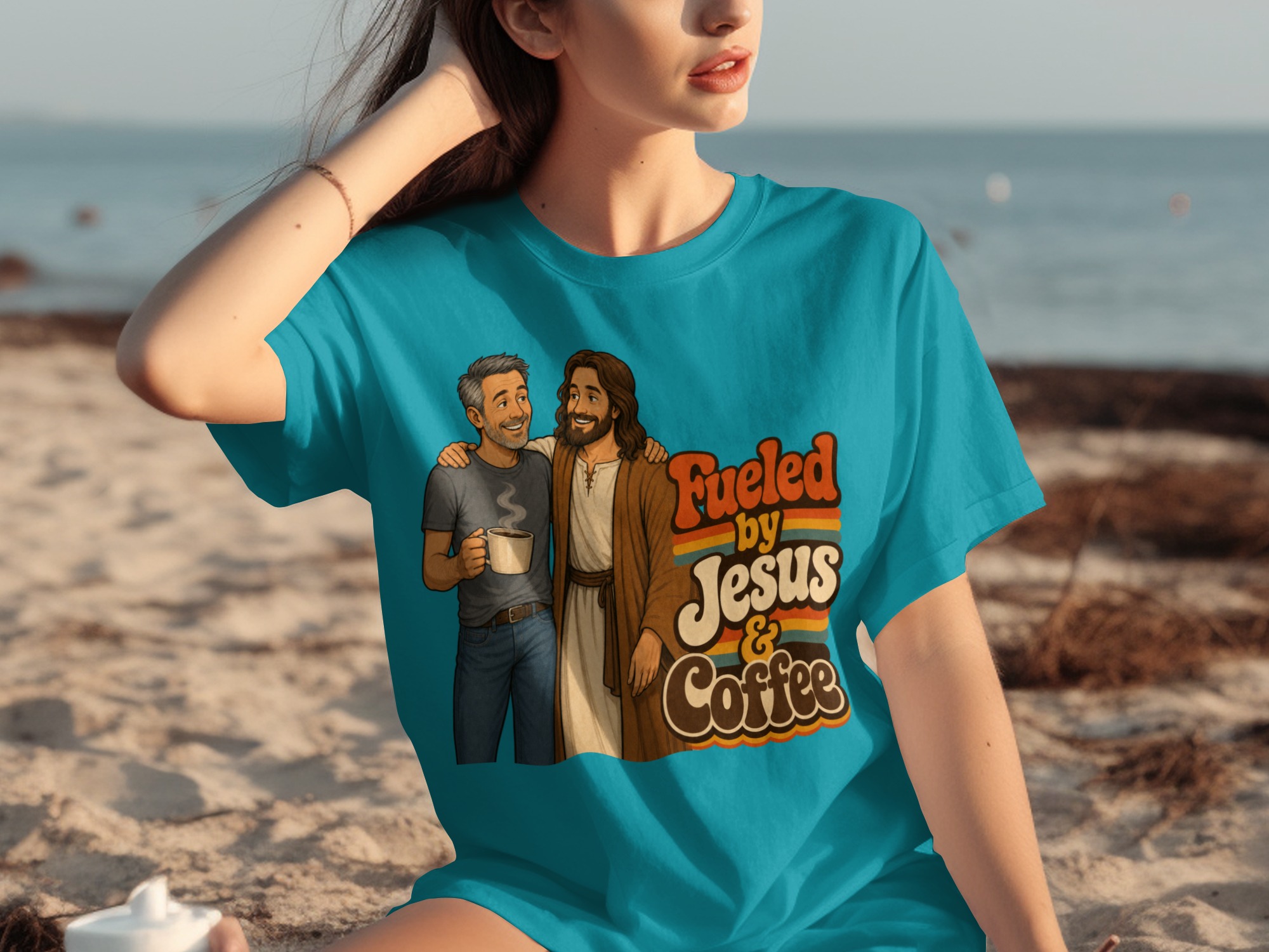 Fueled by Jesus & Coffee T-Shirt | Retro Christian Faith Tee Vintage Jesus Lover Gift for Him Her Spiritual Coffee Lover Apparel - Image 11