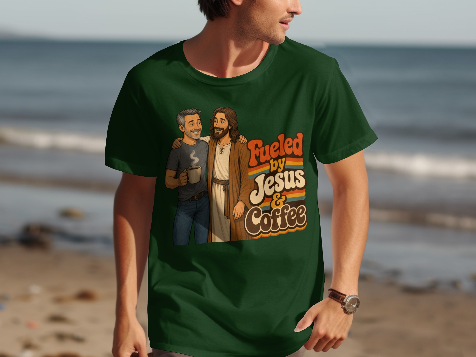 Fueled by Jesus & Coffee T-Shirt | Retro Christian Faith Tee Vintage Jesus Lover Gift for Him Her Spiritual Coffee Lover Apparel - Image 3