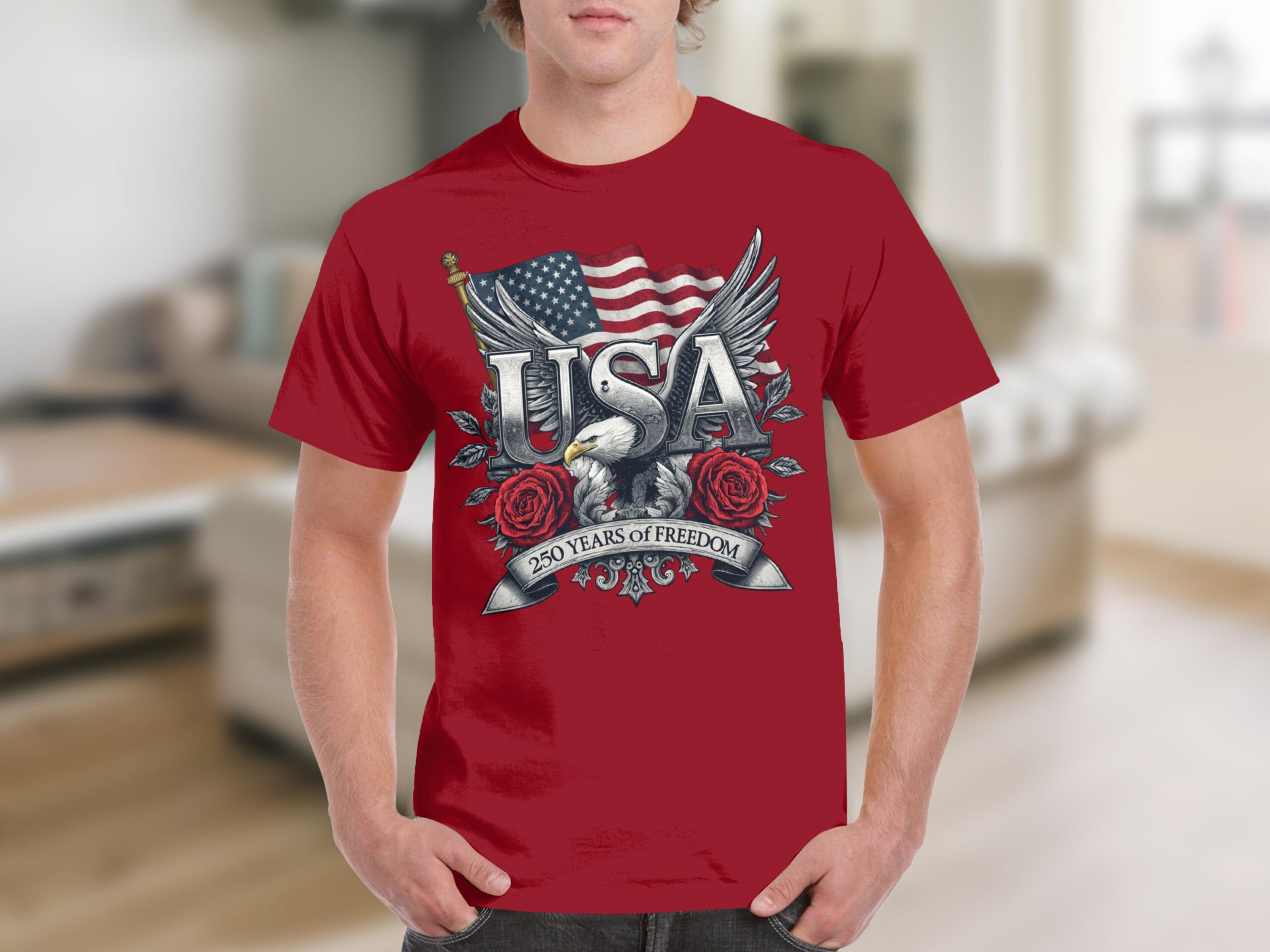 Patriotic American Eagle USA T-Shirt, 250 Years of Freedom Flag Tee, Vintage Style Independence Day Gift, Memorial Day Shirt, Veteran - Image 4