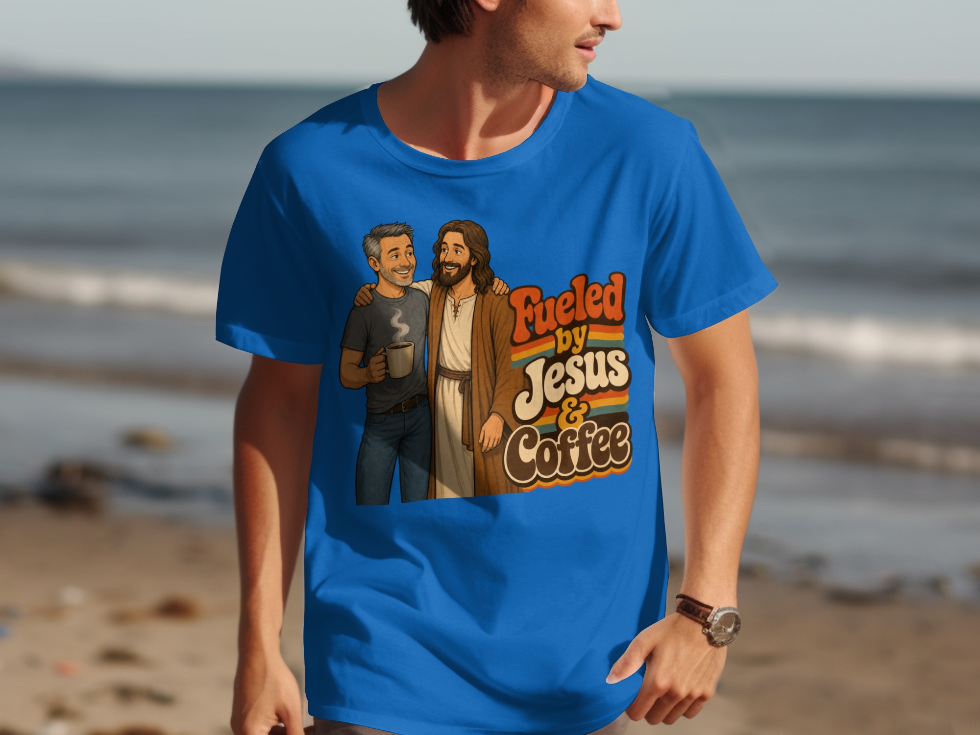 Fueled by Jesus & Coffee T-Shirt | Retro Christian Faith Tee Vintage Jesus Lover Gift for Him Her Spiritual Coffee Lover Apparel - Image 9
