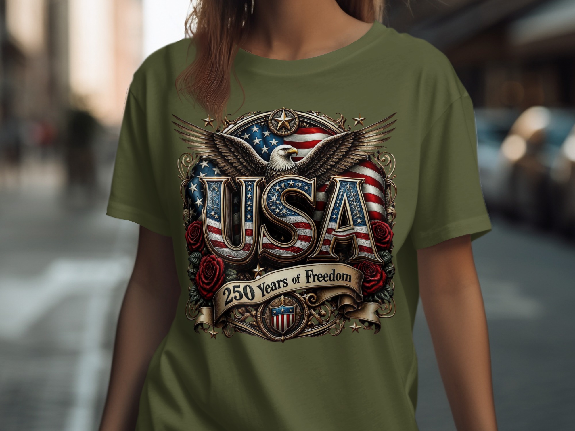 Patriotic USA 250 Years of Freedom T-Shirt, Vintage America Flag Eagle Design Tee, Americana Gift for Veteran - Image 6