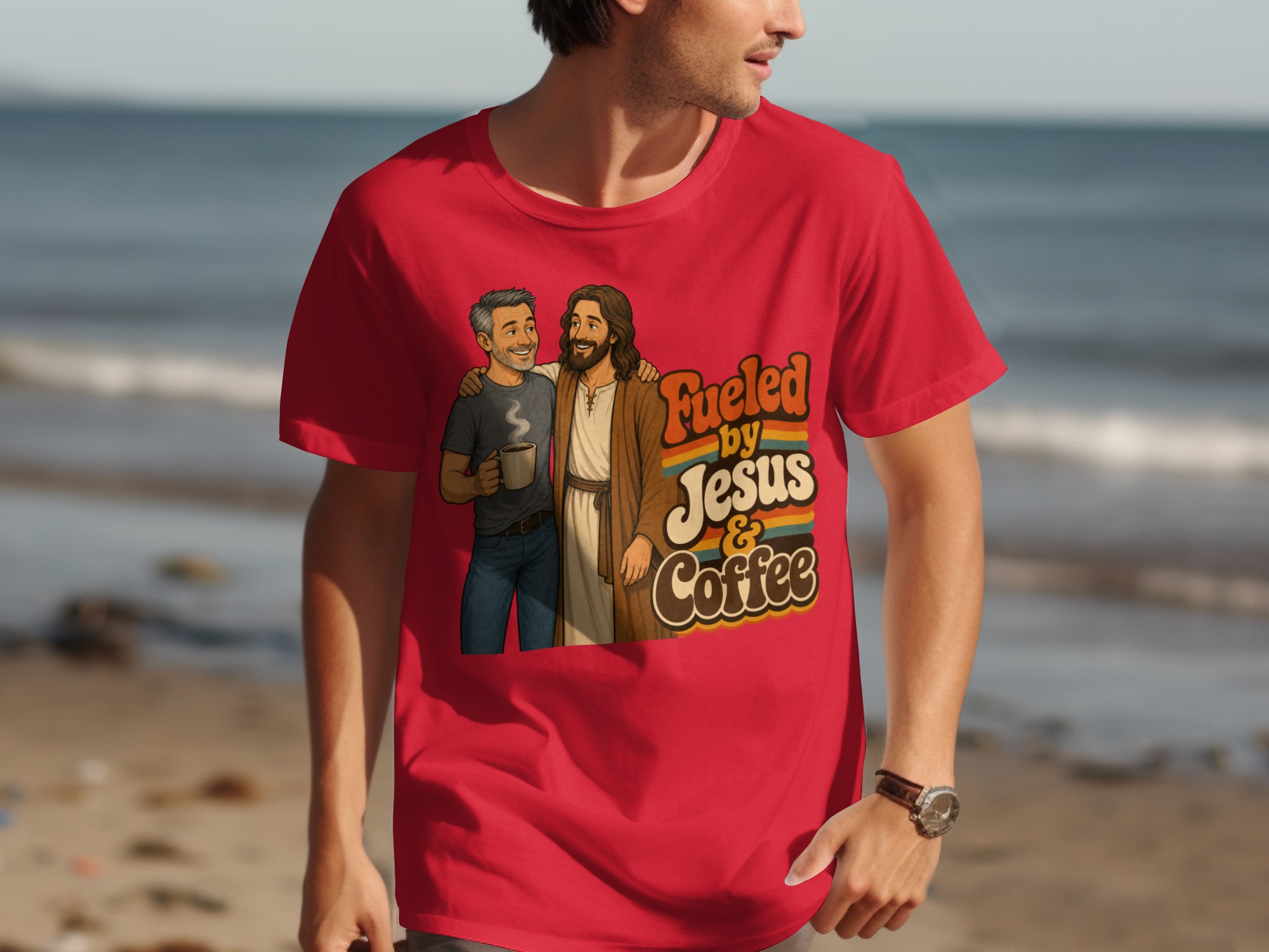 Fueled by Jesus & Coffee T-Shirt | Retro Christian Faith Tee Vintage Jesus Lover Gift for Him Her Spiritual Coffee Lover Apparel - Image 10