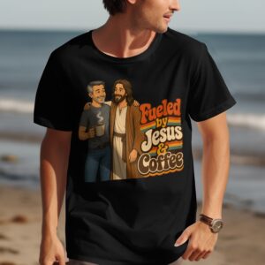 Fueled by Jesus & Coffee T-Shirt | Retro Christian Faith Tee Vintage Jesus Lover Gift for Him Her Spiritual Coffee Lover Apparel