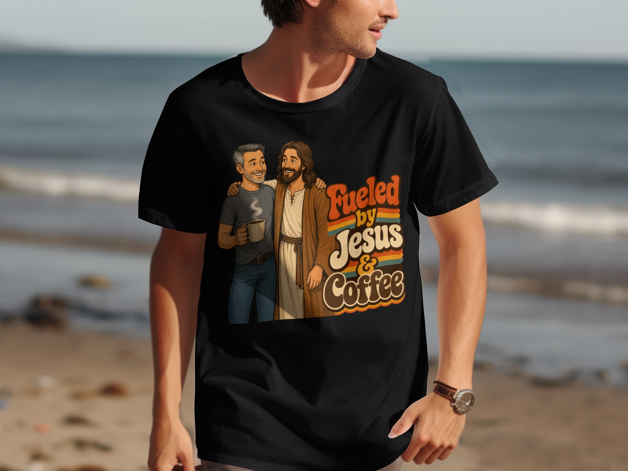 Fueled by Jesus & Coffee T-Shirt | Retro Christian Faith Tee Vintage Jesus Lover Gift for Him Her Spiritual Coffee Lover Apparel