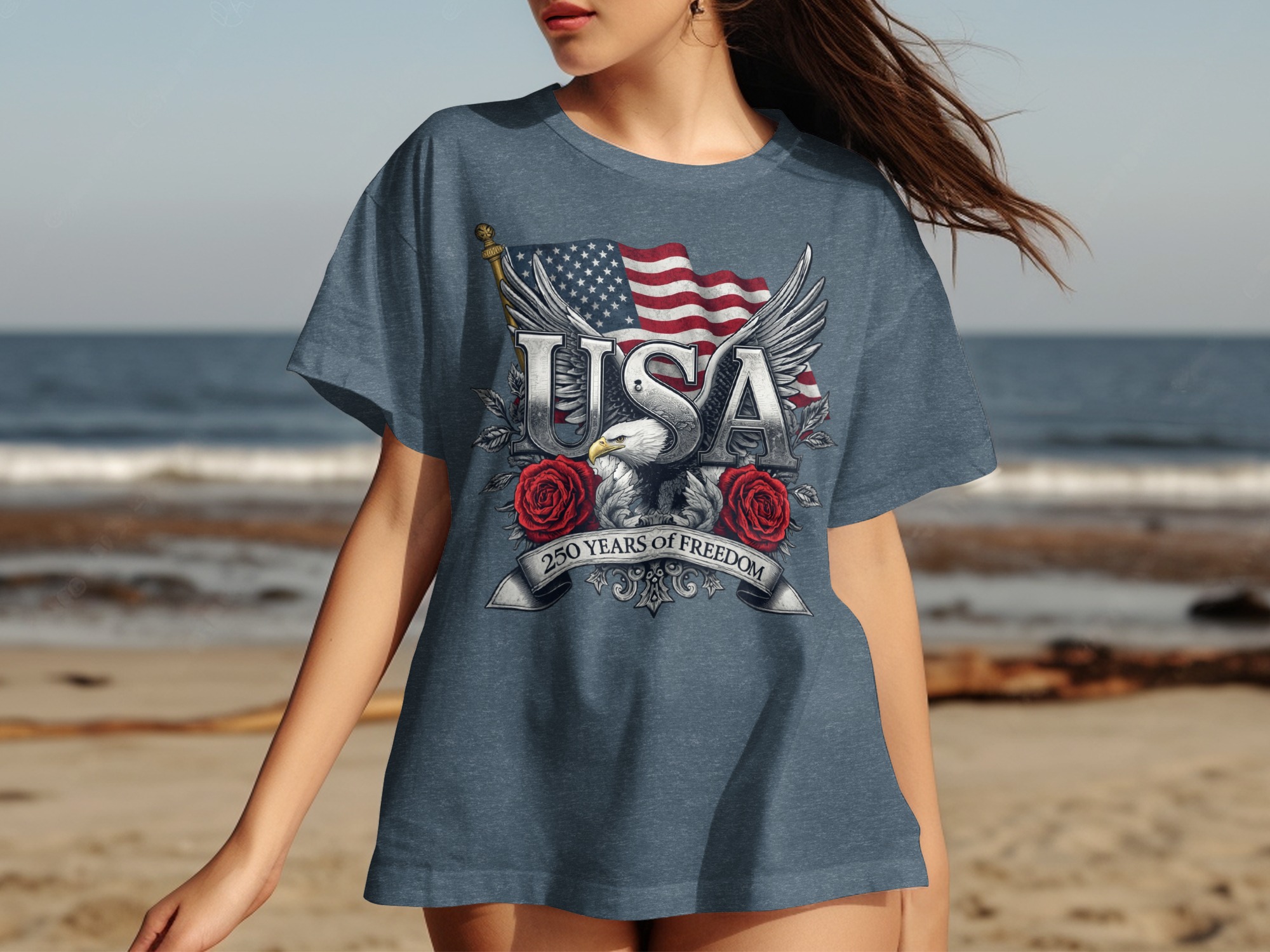 Patriotic American Eagle USA T-Shirt, 250 Years of Freedom Flag Tee, Vintage Style Independence Day Gift, Memorial Day Shirt, Veteran - Image 5