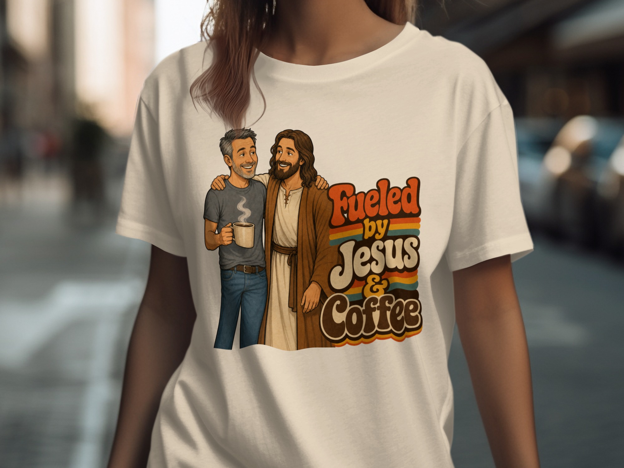 Fueled by Jesus & Coffee T-Shirt | Retro Christian Faith Tee Vintage Jesus Lover Gift for Him Her Spiritual Coffee Lover Apparel - Image 16