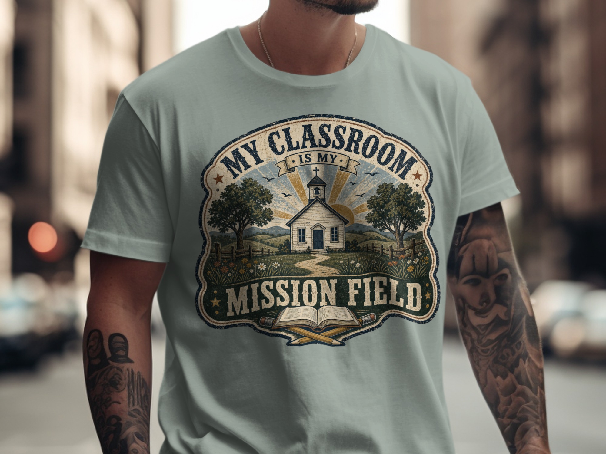 Vintage Classroom Mission Field Teacher T-Shirt, Christian Educator Gift, Schoolhouse Faith Driven Tee, Teacher Appreciation Shirt - Image 12