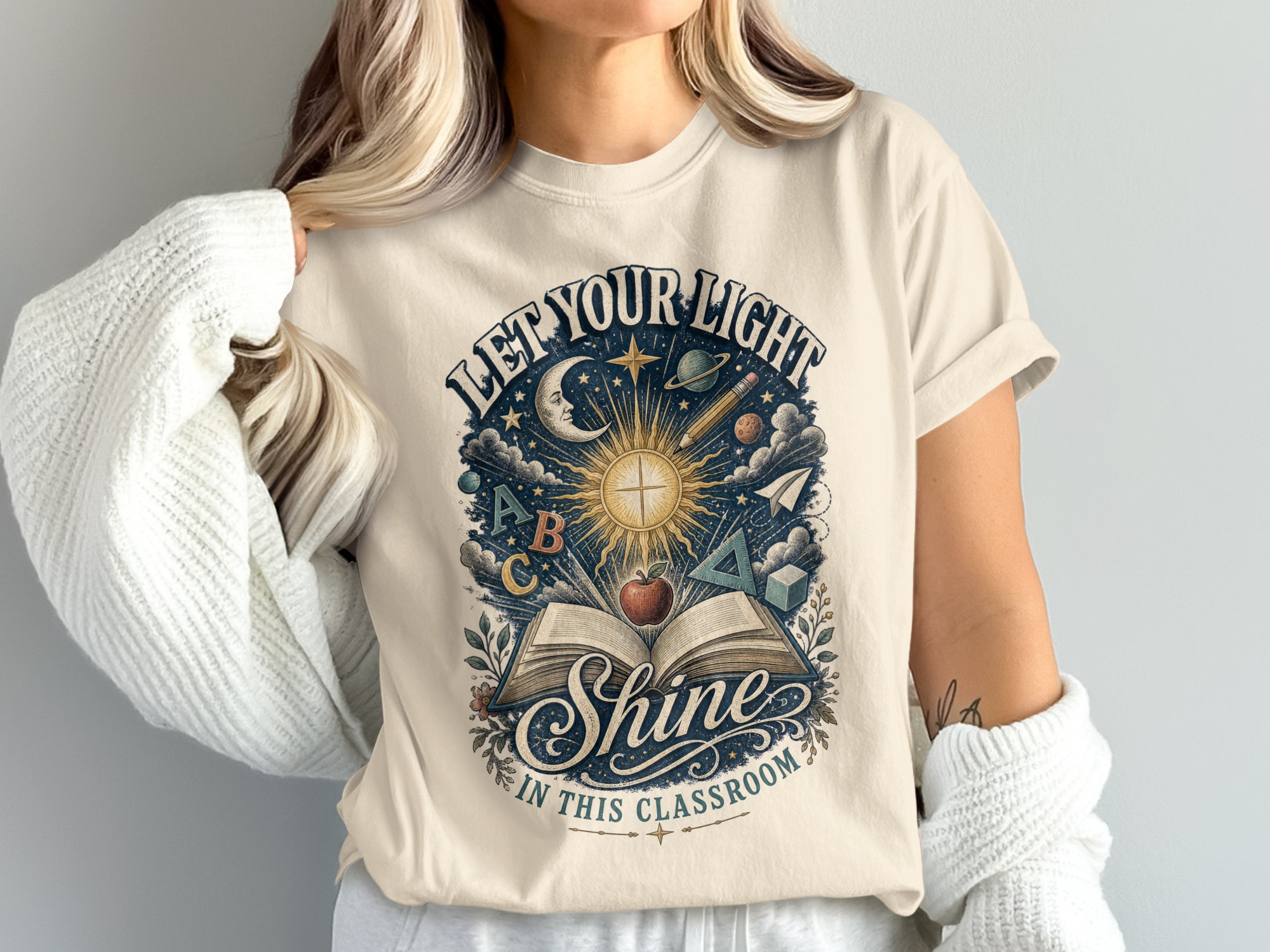 Let Your Light Shine In This Classroom Shirt, Teacher Appreciation Tee, Back To School Gift For Educators, Inspirational Book Apple Pencil - Image 3