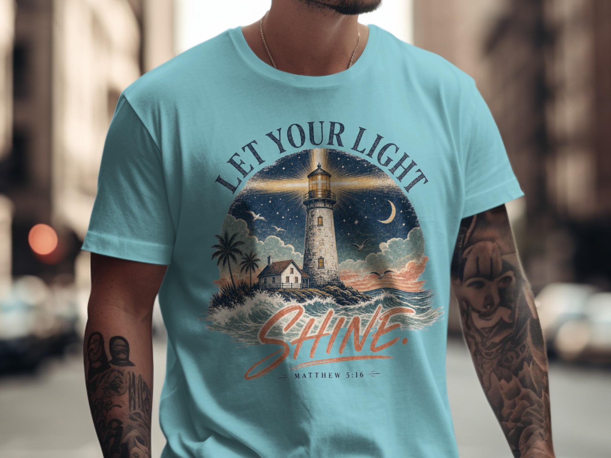 Let Your Light Shine Matthew 5:16 T-Shirt | Christian Lighthouse Verse Tee, Spiritual Faith Gift, Inspirational Apparel - Image 10