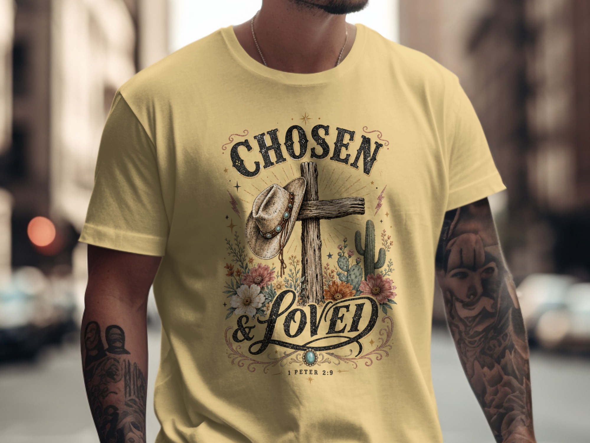 Chosen & Loved Western Christian T-Shirt | Boho Cowgirl Faith Tee, Rustic Cross Scripture 1 Peter 2:9 Top - Image 9