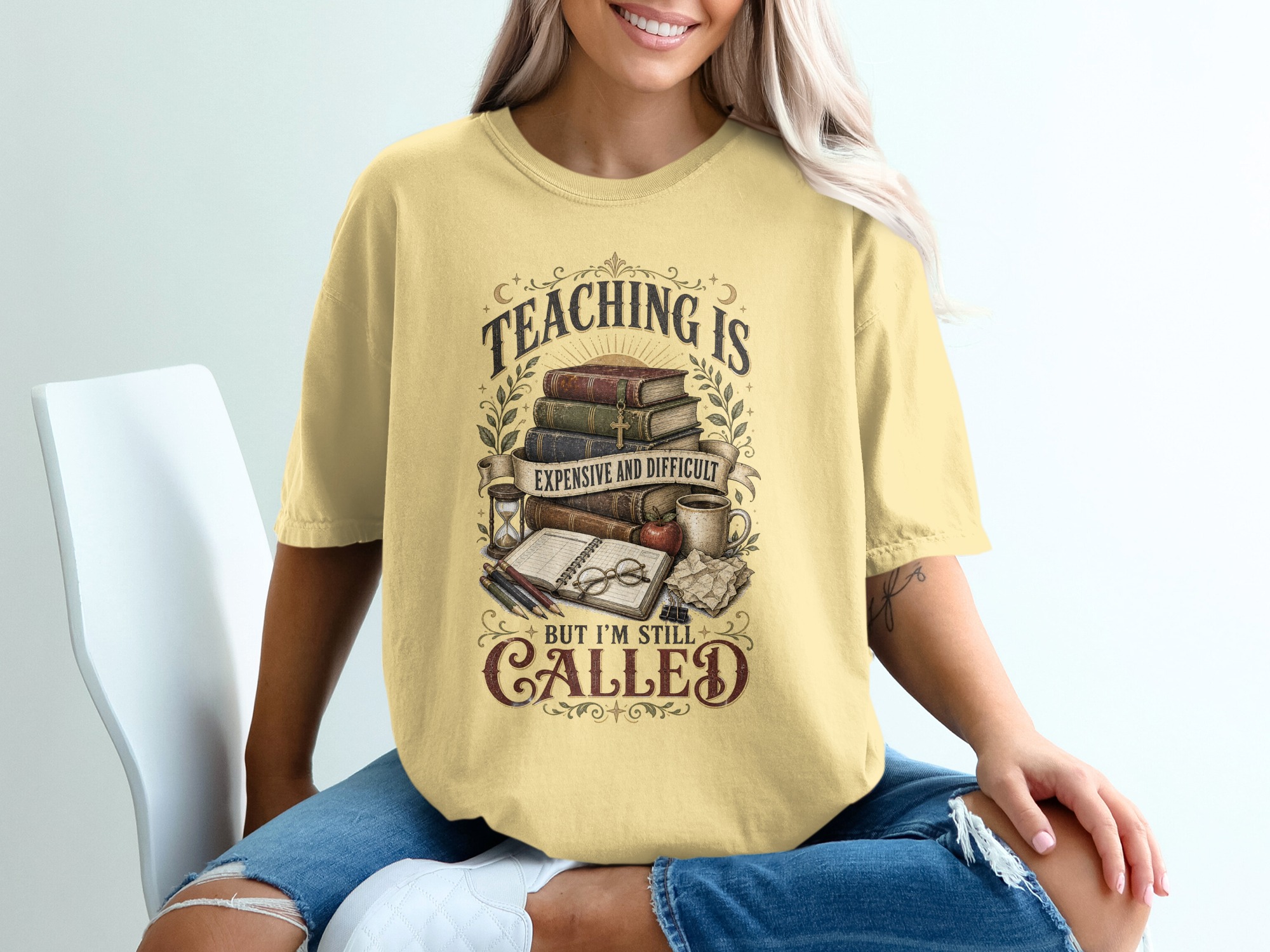 Teaching Is Hard Teacher T-Shirt, Dark Academia Educator Gift, Vintage Book Lover Shirt, Professor Called to Teach Literary Tee - Image 8