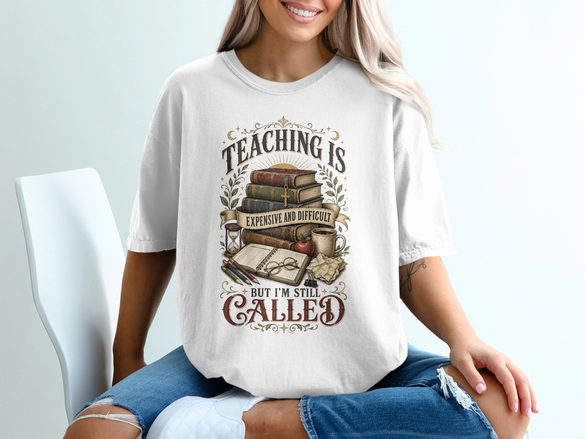 Teaching Is Hard Teacher T-Shirt, Dark Academia Educator Gift, Vintage Book Lover Shirt, Professor Called to Teach Literary Tee