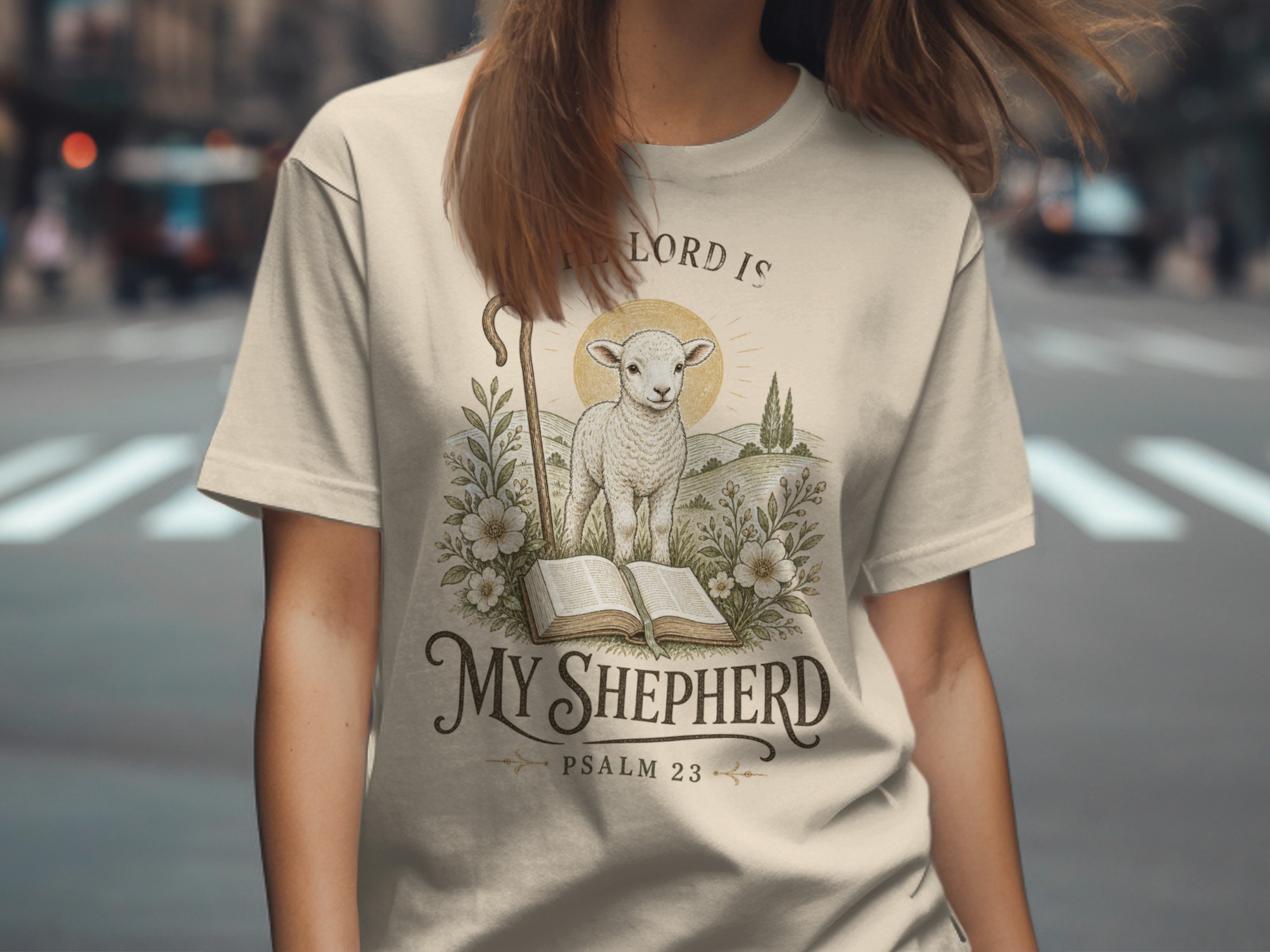 The Lord Is My Shepherd Psalm 23 T-Shirt, Christian Faith Apparel, Lamb of God Religious Verse Tee, Inspirational Gift for Her - Image 5