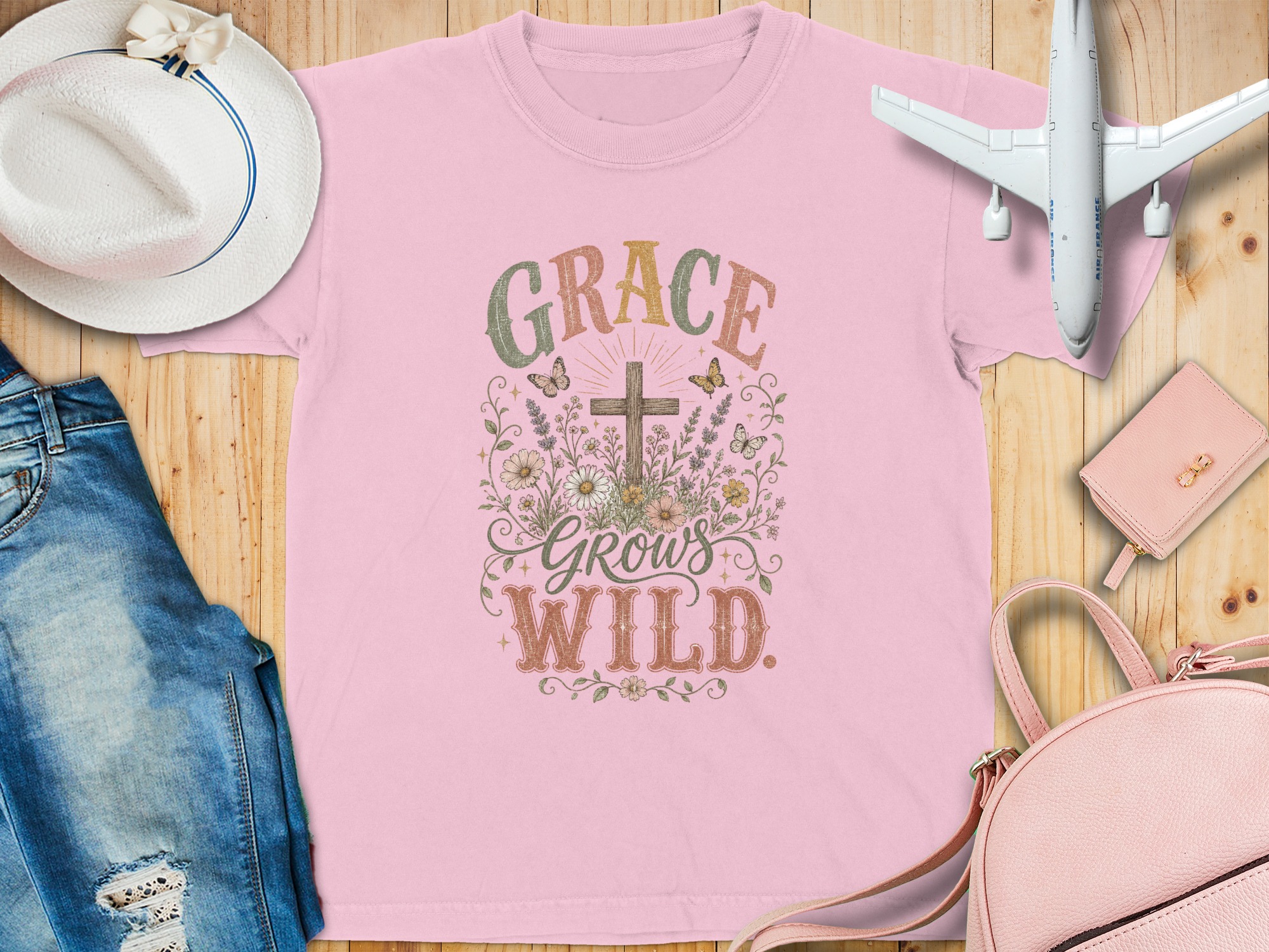 Grace Grows Wild Christian T-Shirt, Boho Faith Tee, Vintage Floral Cross Design, Inspirational Religious Gift for Her, Nature Lover - Image 10