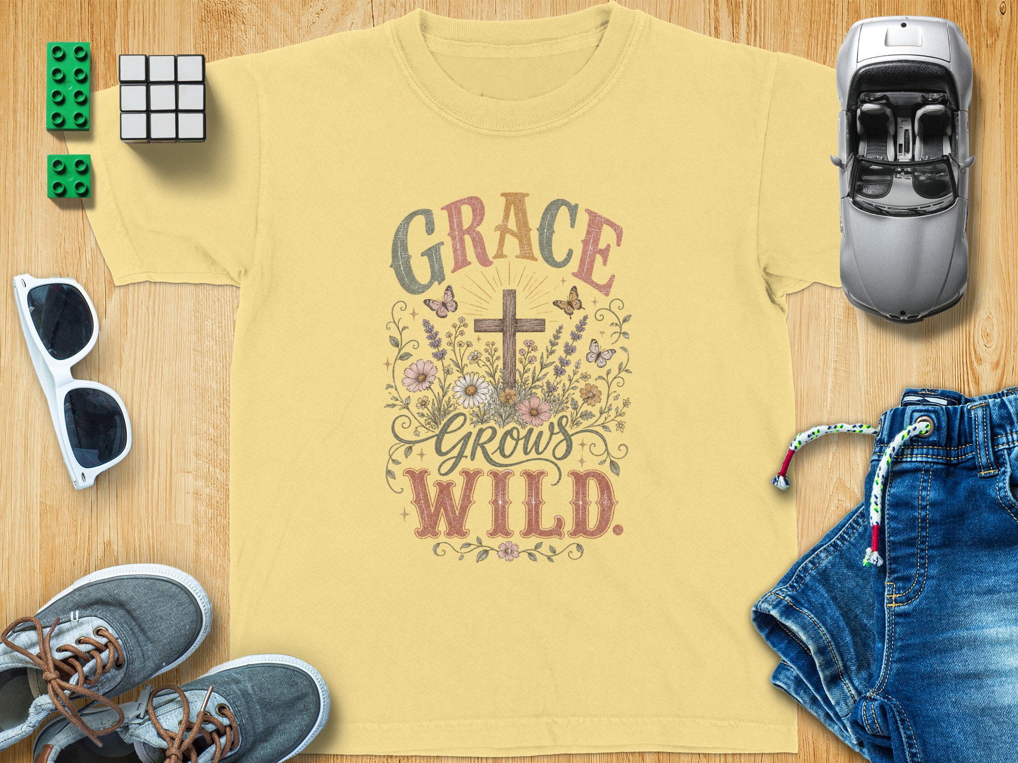 Grace Grows Wild Christian T-Shirt, Boho Faith Tee, Vintage Floral Cross Design, Inspirational Religious Gift for Her, Nature Lover - Image 7