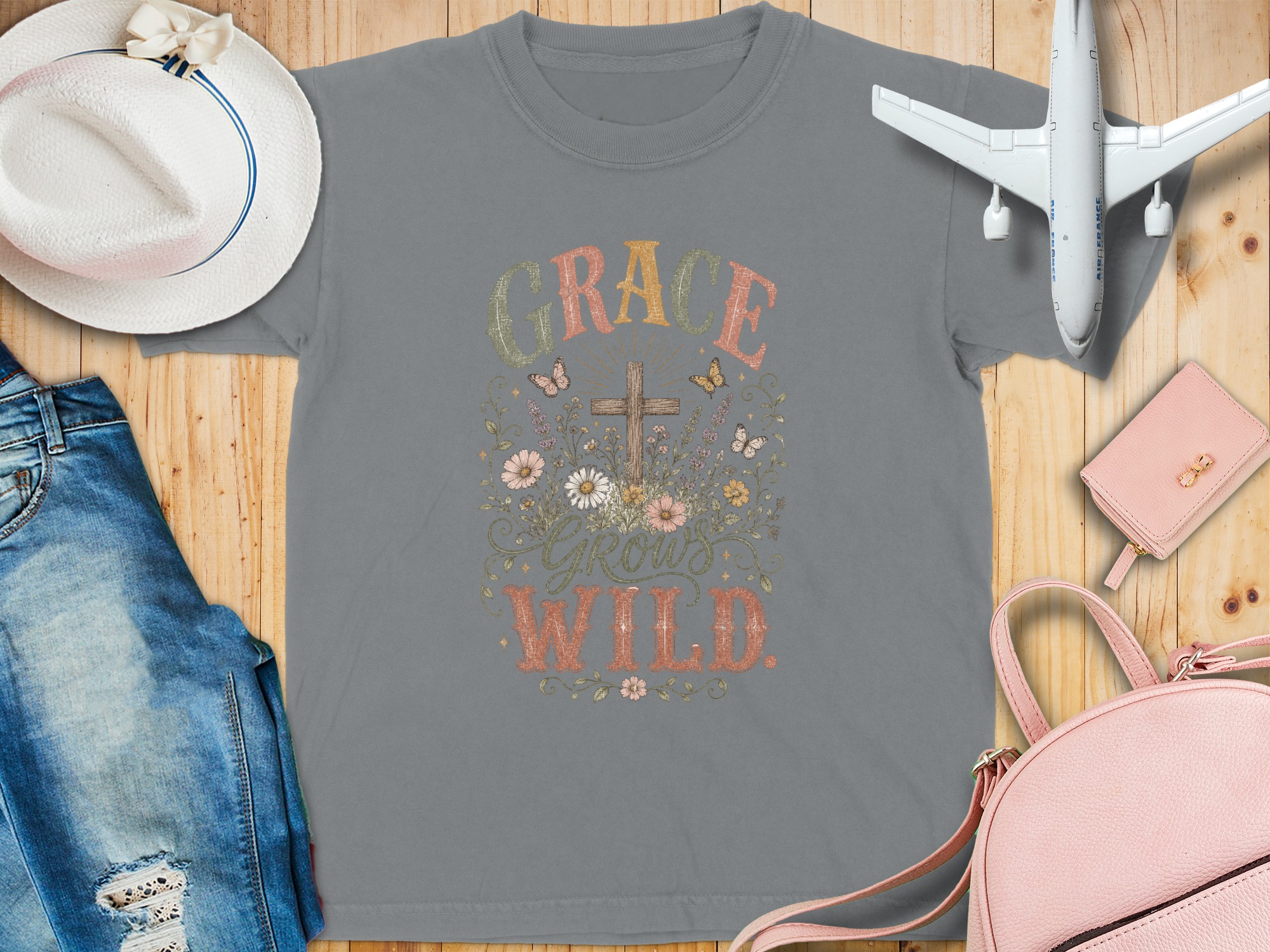 Grace Grows Wild Christian T-Shirt, Boho Faith Tee, Vintage Floral Cross Design, Inspirational Religious Gift for Her, Nature Lover - Image 12