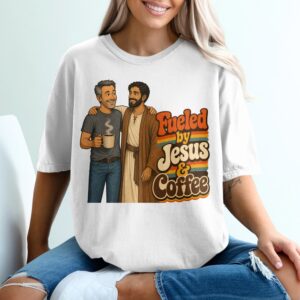 Fueled By Jesus Coffee T-Shirt, Christian Faith Shirt, Religious Retro Tee, Spiritual Coffee Lover Gift for Him, Christian Apparel