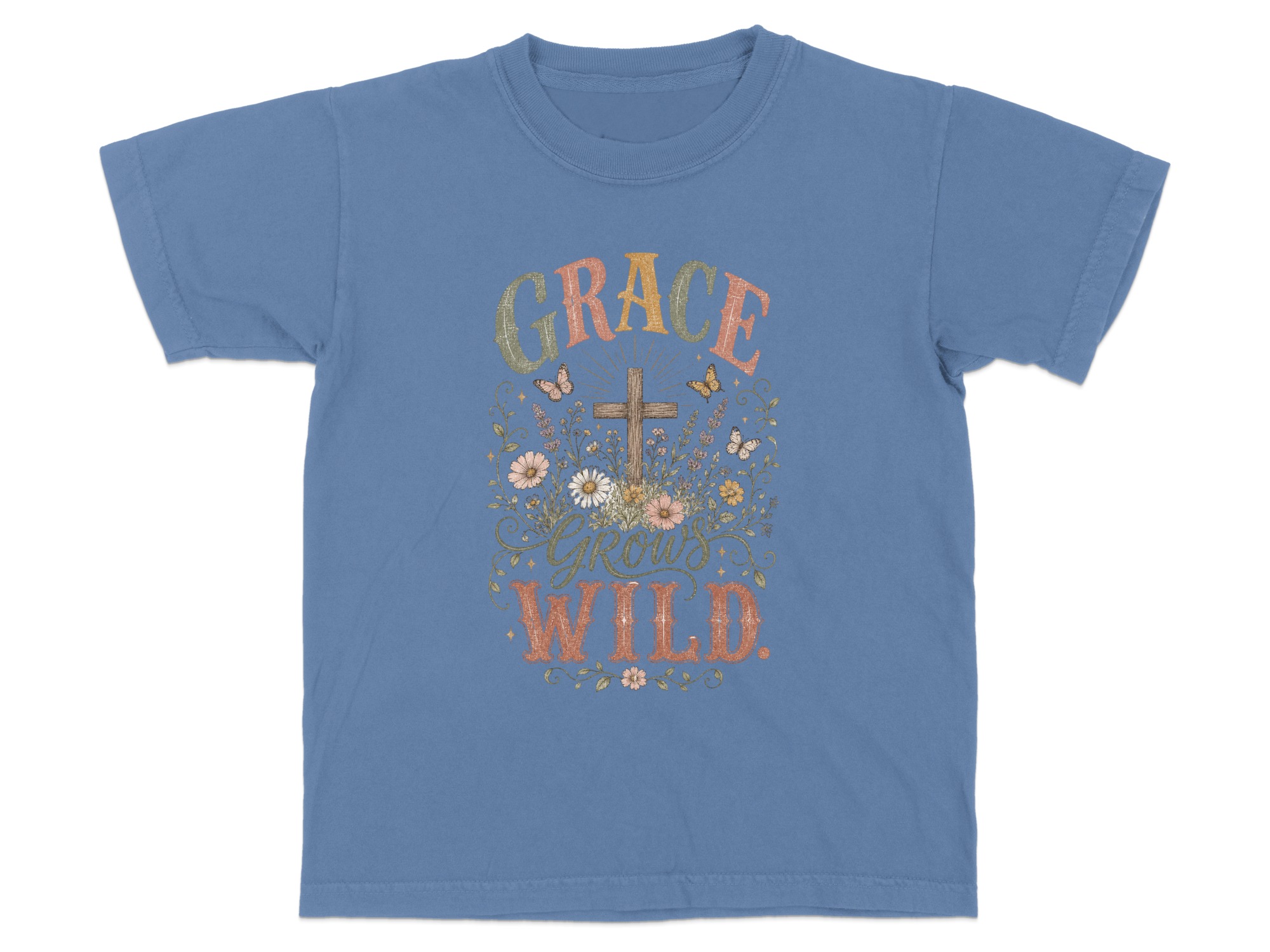 Grace Grows Wild Christian T-Shirt, Boho Faith Tee, Vintage Floral Cross Design, Inspirational Religious Gift for Her, Nature Lover - Image 6