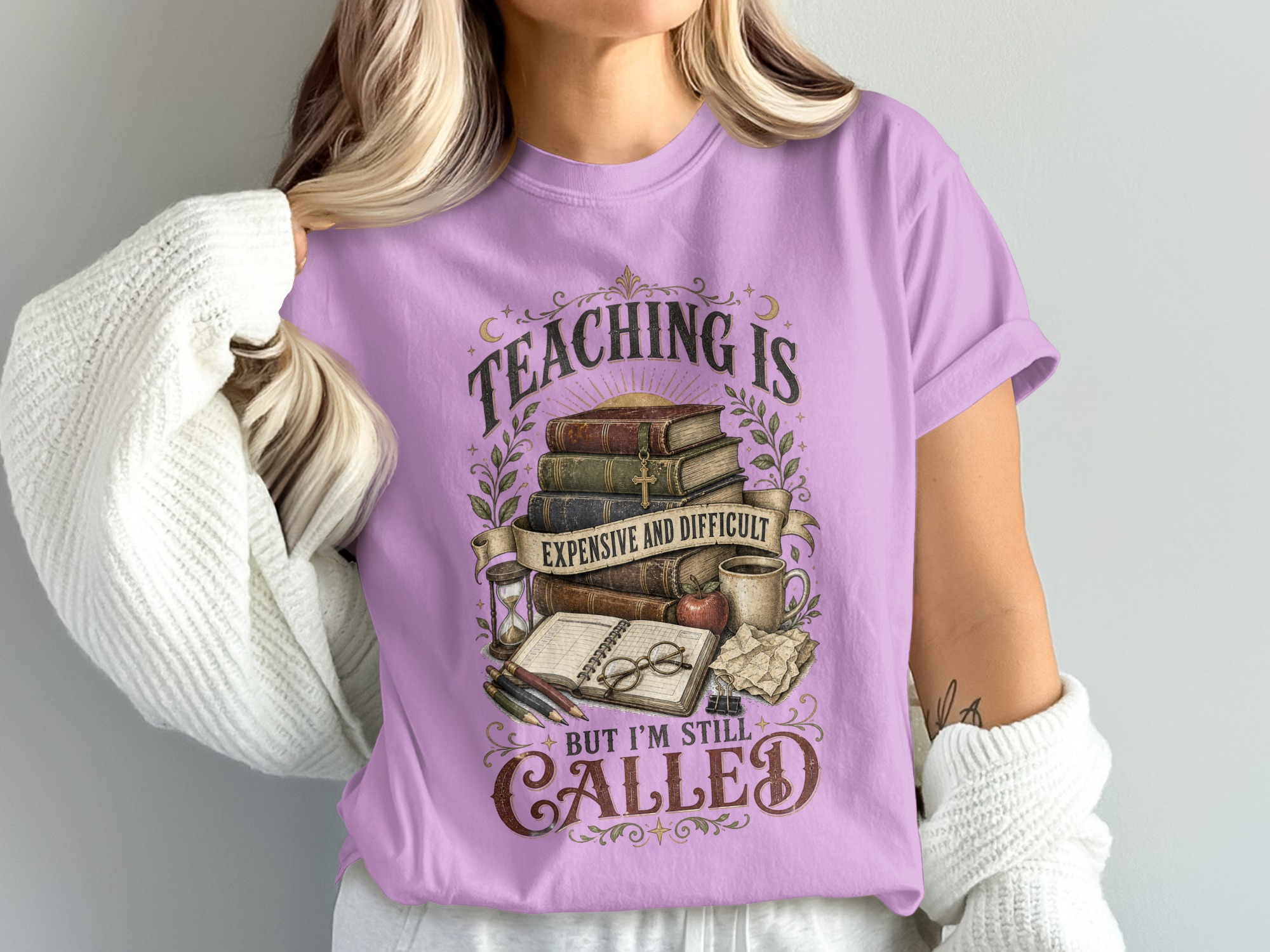 Teaching Is Hard Teacher T-Shirt, Dark Academia Educator Gift, Vintage Book Lover Shirt, Professor Called to Teach Literary Tee - Image 4