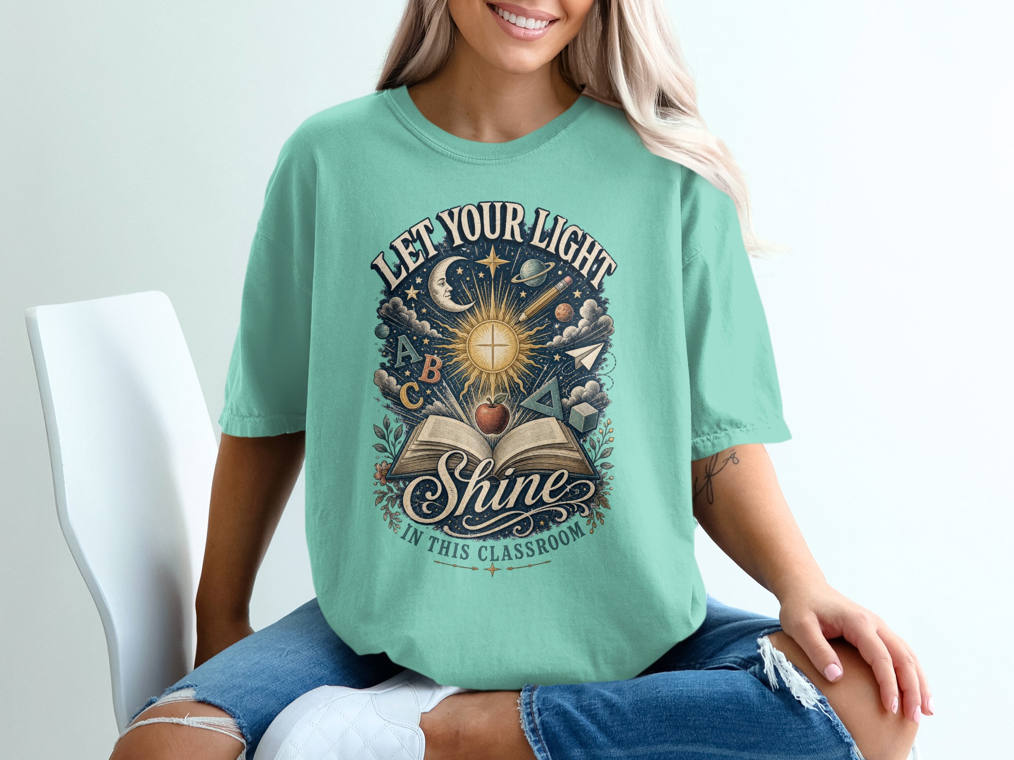 Let Your Light Shine In This Classroom Shirt, Teacher Appreciation Tee, Back To School Gift For Educators, Inspirational Book Apple Pencil - Image 2