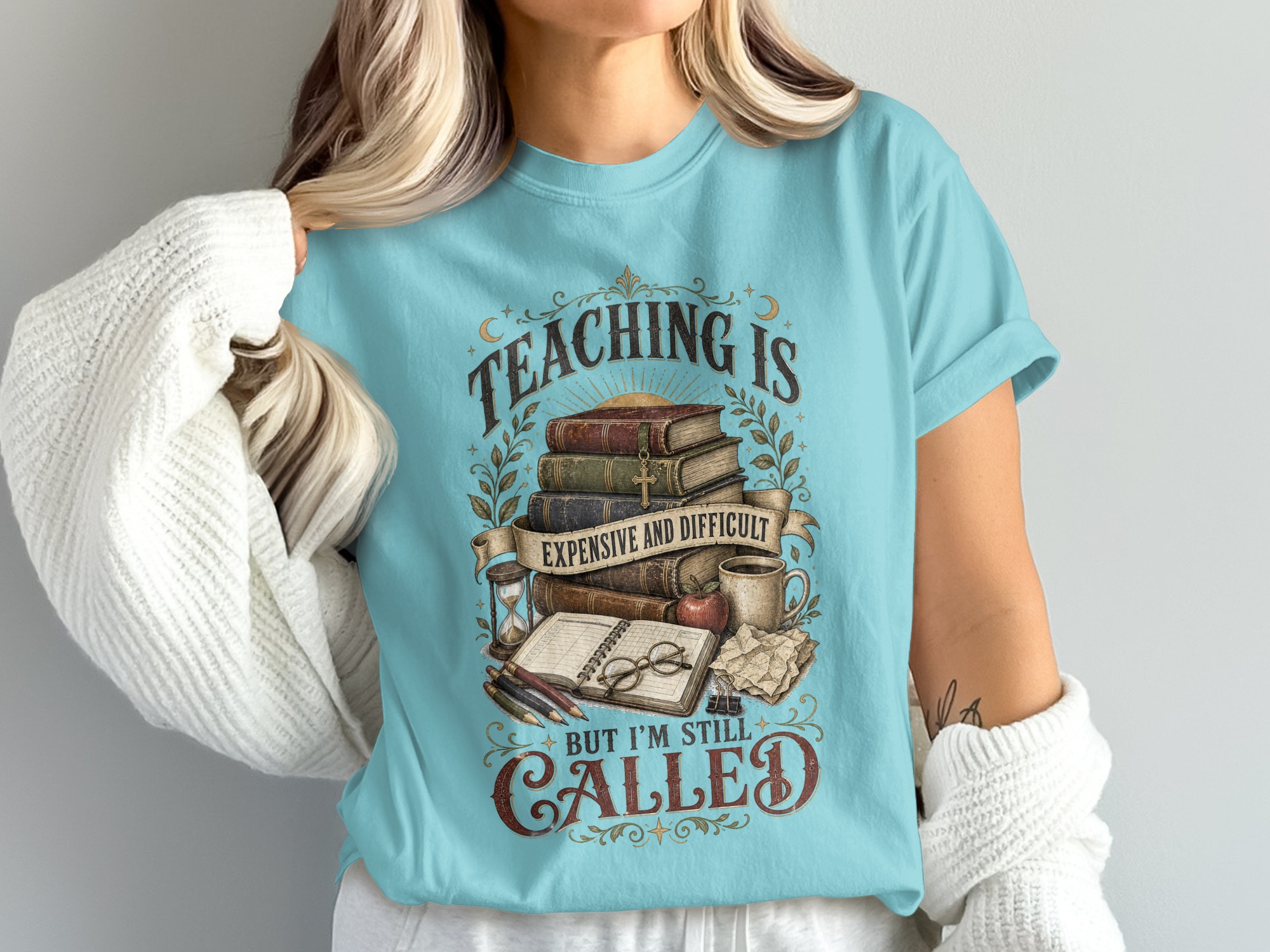 Teaching Is Hard Teacher T-Shirt, Dark Academia Educator Gift, Vintage Book Lover Shirt, Professor Called to Teach Literary Tee - Image 11