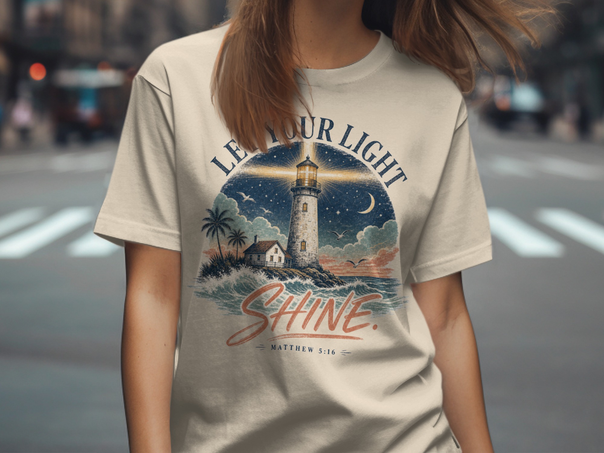 Let Your Light Shine Matthew 5:16 T-Shirt | Christian Lighthouse Verse Tee, Spiritual Faith Gift, Inspirational Apparel - Image 5