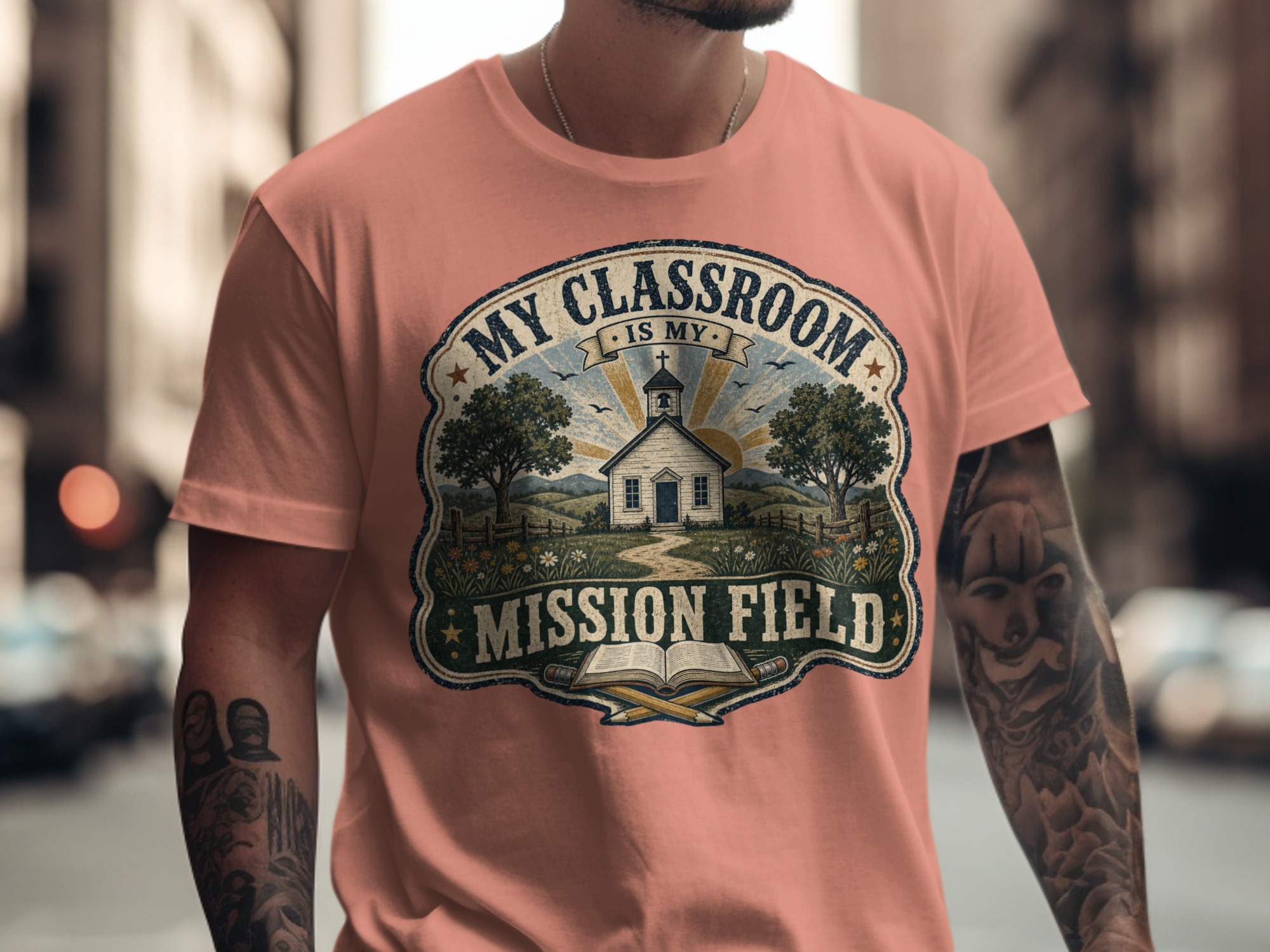 Vintage Classroom Mission Field Teacher T-Shirt, Christian Educator Gift, Schoolhouse Faith Driven Tee, Teacher Appreciation Shirt - Image 13