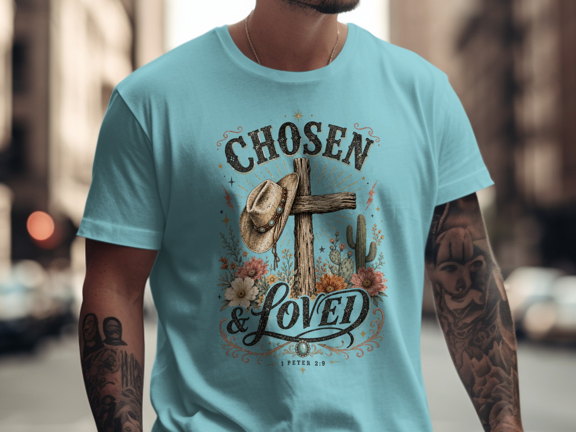 Chosen & Loved Western Christian T-Shirt | Boho Cowgirl Faith Tee, Rustic Cross Scripture 1 Peter 2:9 Top - Image 10