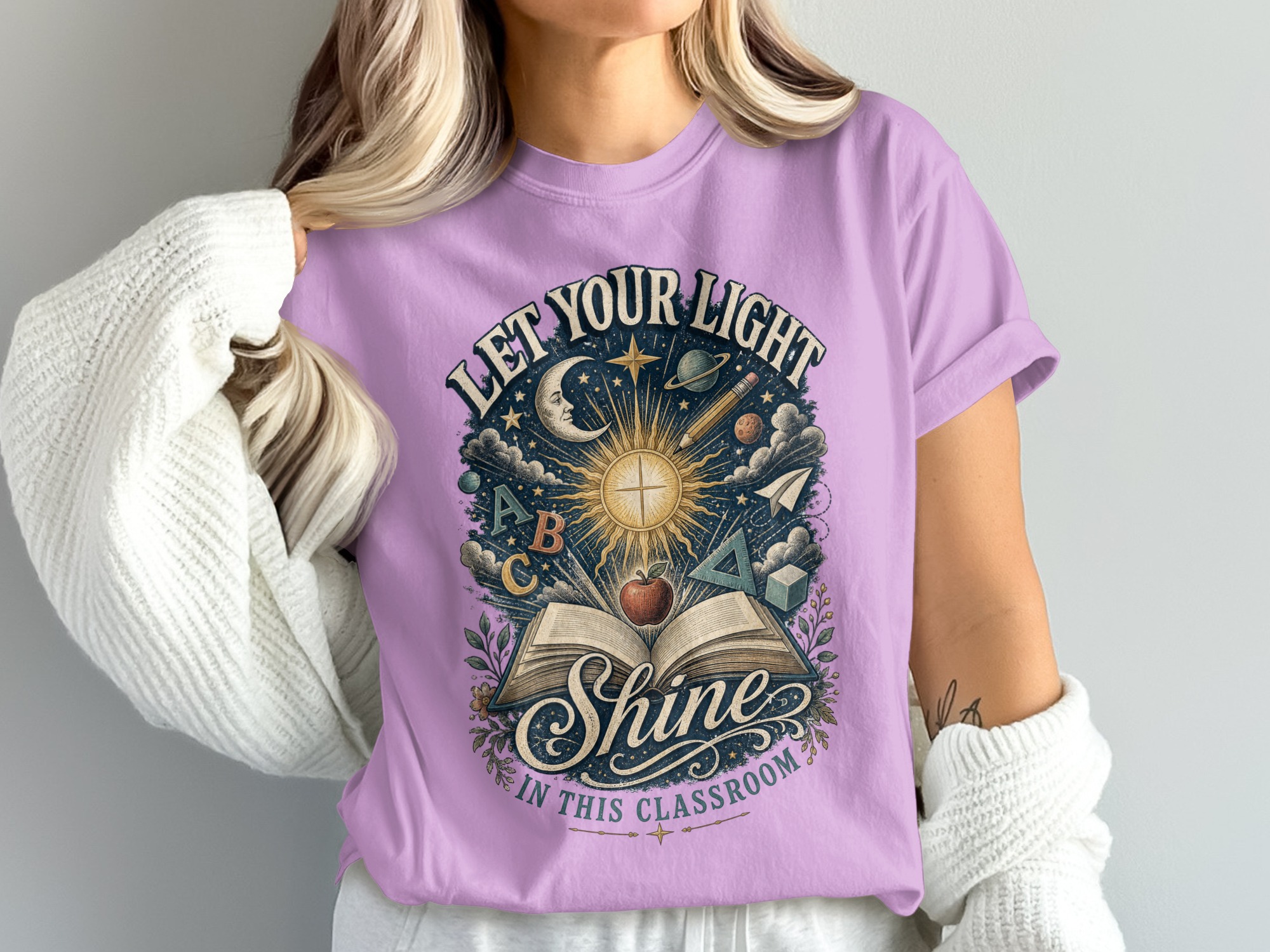 Let Your Light Shine In This Classroom Shirt, Teacher Appreciation Tee, Back To School Gift For Educators, Inspirational Book Apple Pencil - Image 4