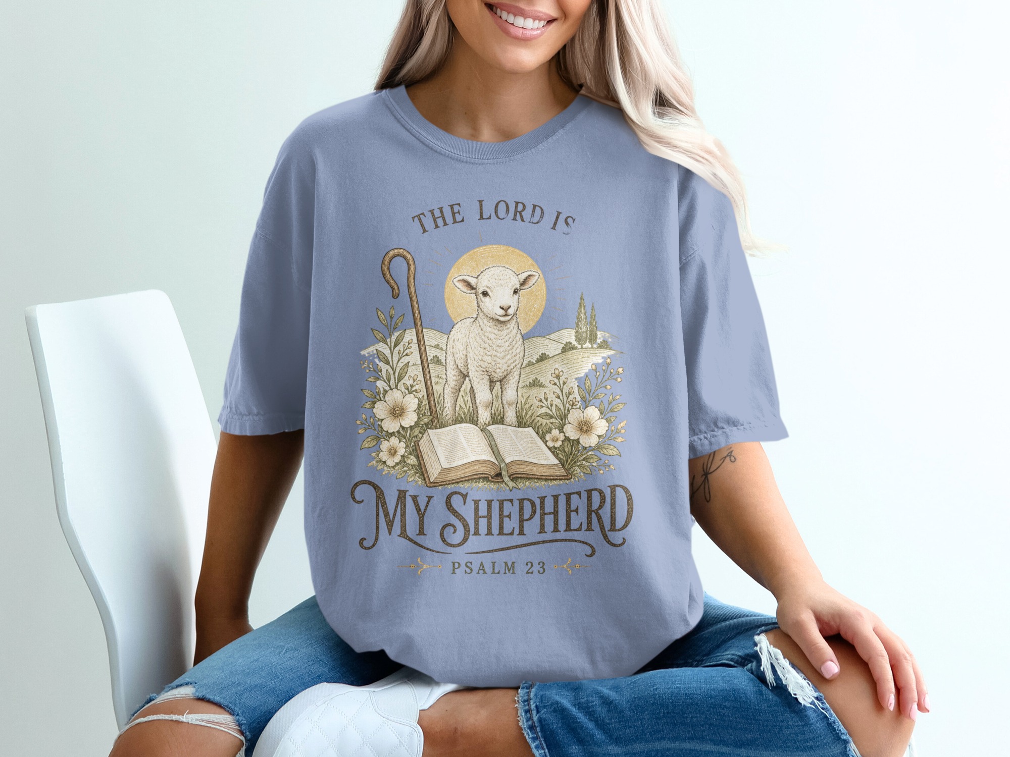 The Lord Is My Shepherd Psalm 23 T-Shirt, Christian Faith Apparel, Lamb of God Religious Verse Tee, Inspirational Gift for Her - Image 4
