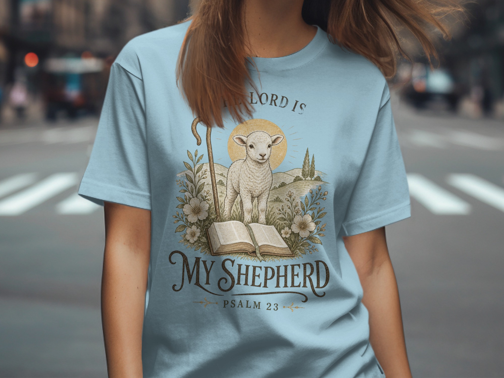 The Lord Is My Shepherd Psalm 23 T-Shirt, Christian Faith Apparel, Lamb of God Religious Verse Tee, Inspirational Gift for Her - Image 6