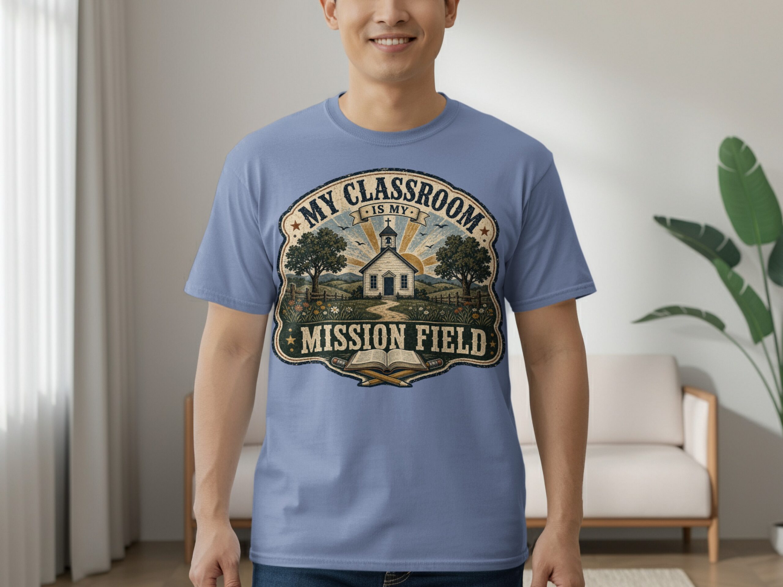 Vintage Classroom Mission Field Teacher T-Shirt, Christian Educator Gift, Schoolhouse Faith Driven Tee, Teacher Appreciation Shirt - Image 6