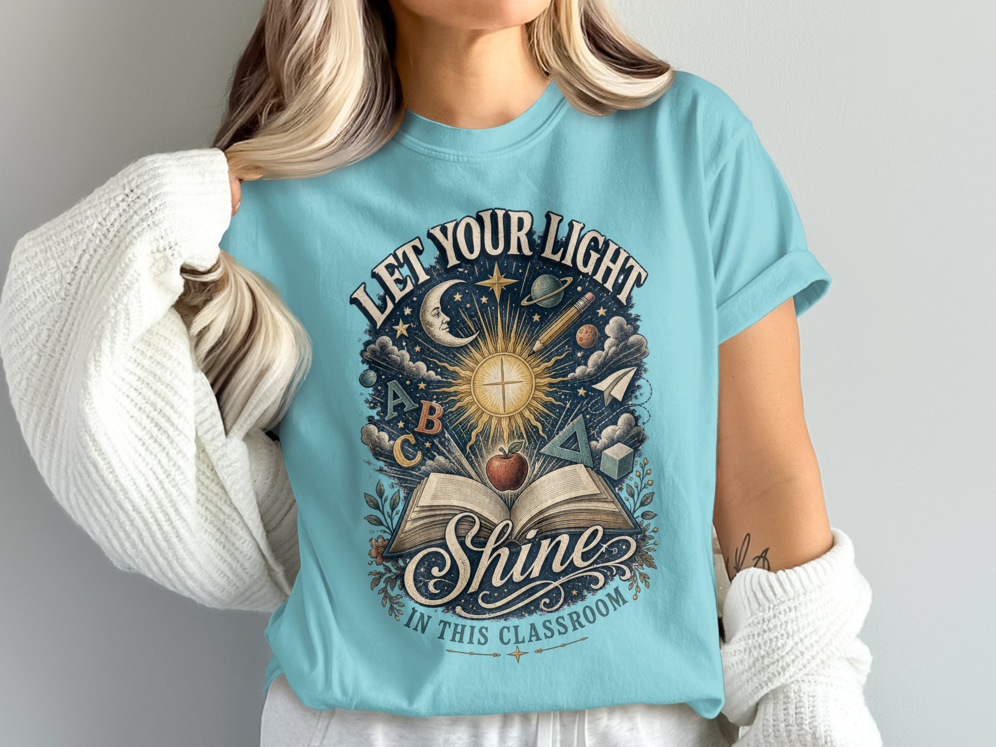 Let Your Light Shine In This Classroom Shirt, Teacher Appreciation Tee, Back To School Gift For Educators, Inspirational Book Apple Pencil - Image 11