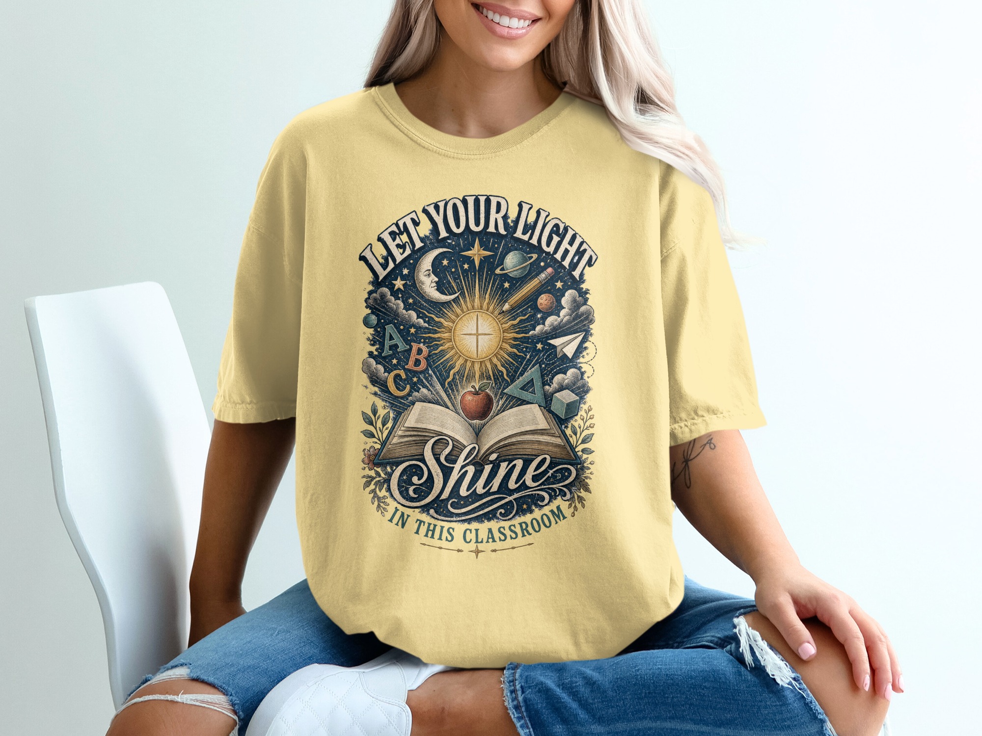 Let Your Light Shine In This Classroom Shirt, Teacher Appreciation Tee, Back To School Gift For Educators, Inspirational Book Apple Pencil - Image 8