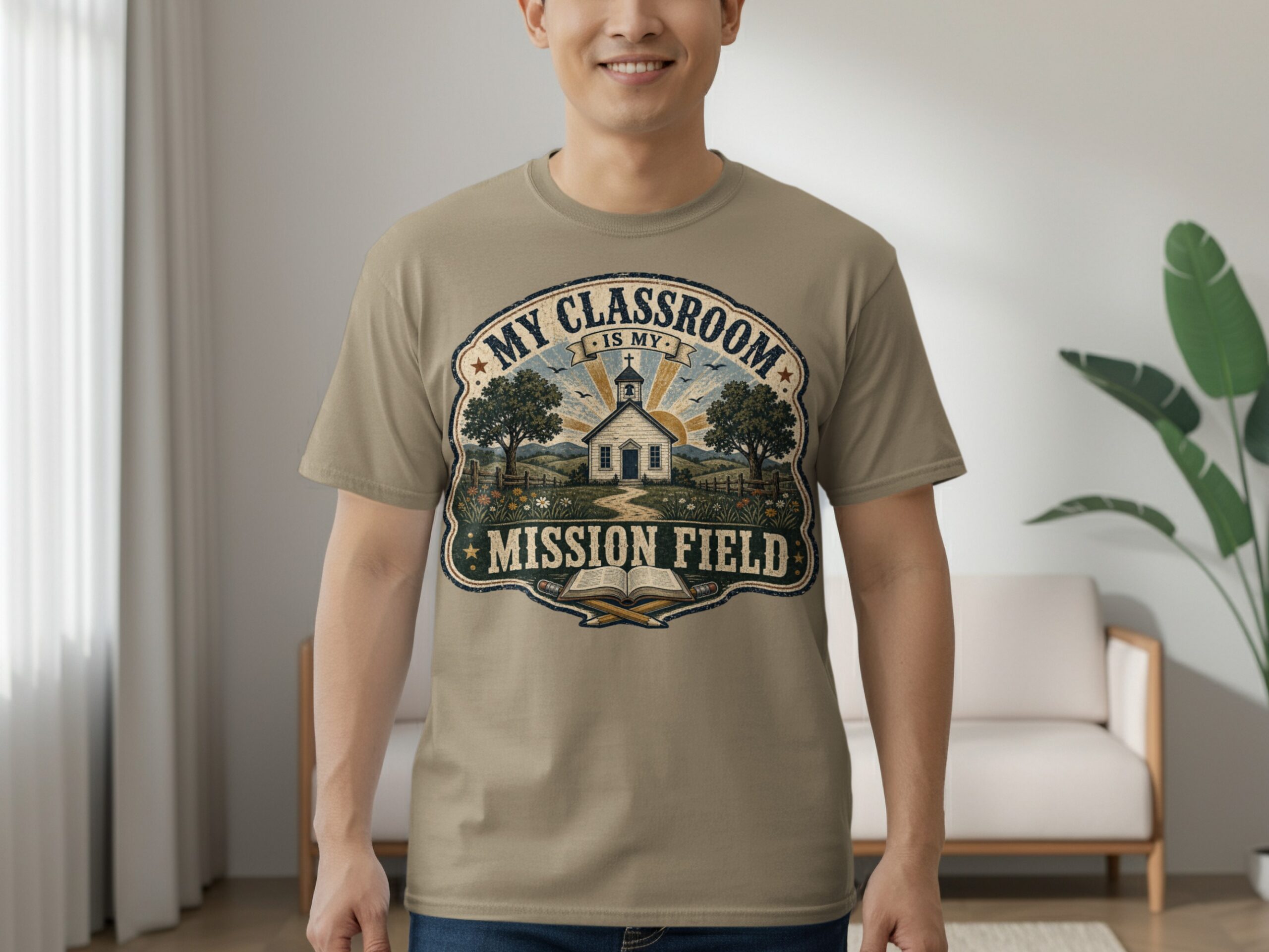 Vintage Classroom Mission Field Teacher T-Shirt, Christian Educator Gift, Schoolhouse Faith Driven Tee, Teacher Appreciation Shirt - Image 7