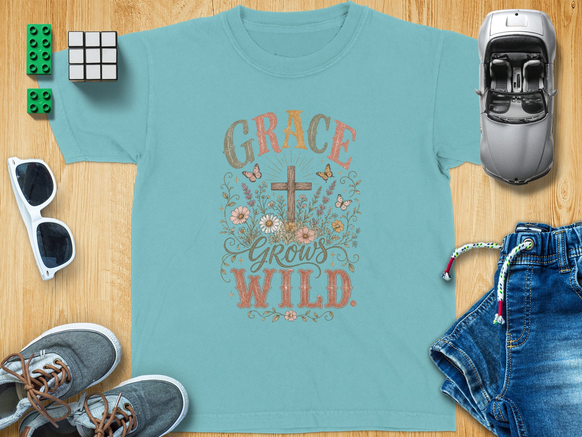 Grace Grows Wild Christian T-Shirt, Boho Faith Tee, Vintage Floral Cross Design, Inspirational Religious Gift for Her, Nature Lover - Image 8