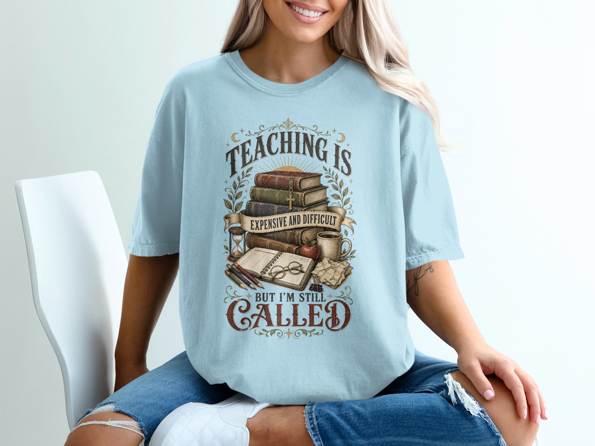 Teaching Is Hard Teacher T-Shirt, Dark Academia Educator Gift, Vintage Book Lover Shirt, Professor Called to Teach Literary Tee - Image 9