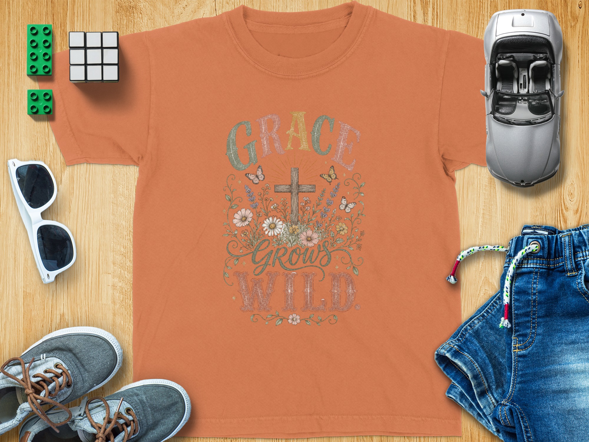 Grace Grows Wild Christian T-Shirt, Boho Faith Tee, Vintage Floral Cross Design, Inspirational Religious Gift for Her, Nature Lover - Image 9
