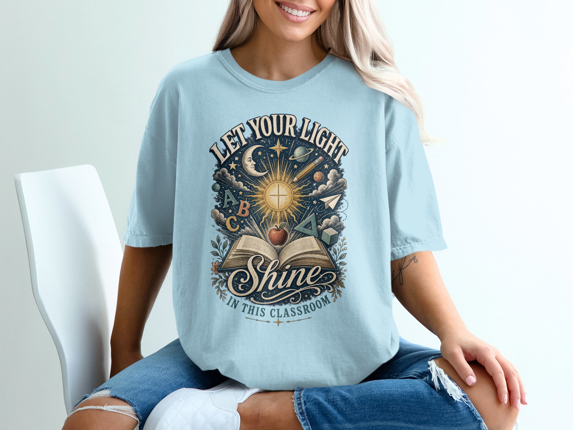 Let Your Light Shine In This Classroom Shirt, Teacher Appreciation Tee, Back To School Gift For Educators, Inspirational Book Apple Pencil - Image 9