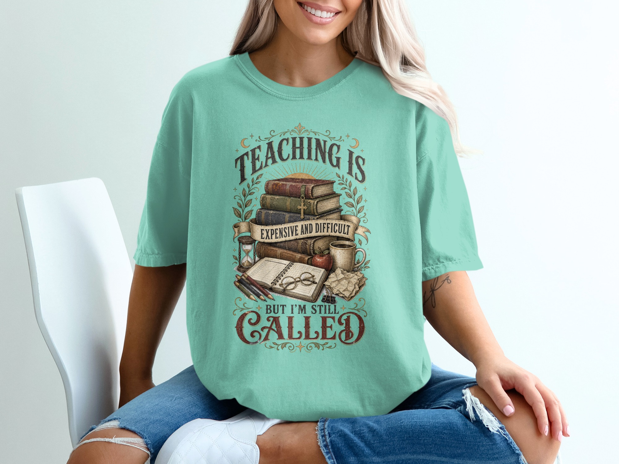 Teaching Is Hard Teacher T-Shirt, Dark Academia Educator Gift, Vintage Book Lover Shirt, Professor Called to Teach Literary Tee - Image 2