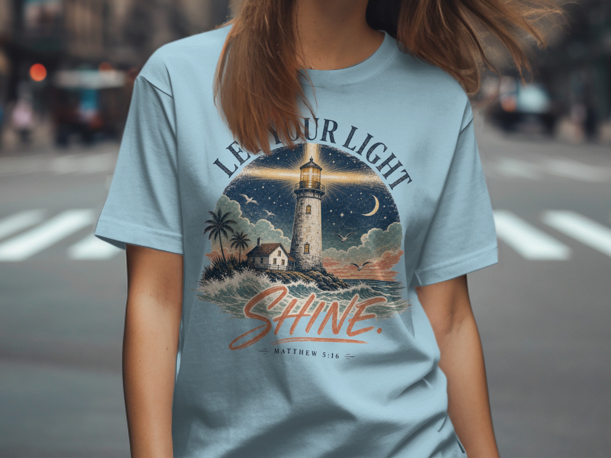 Let Your Light Shine Matthew 5:16 T-Shirt | Christian Lighthouse Verse Tee, Spiritual Faith Gift, Inspirational Apparel - Image 6