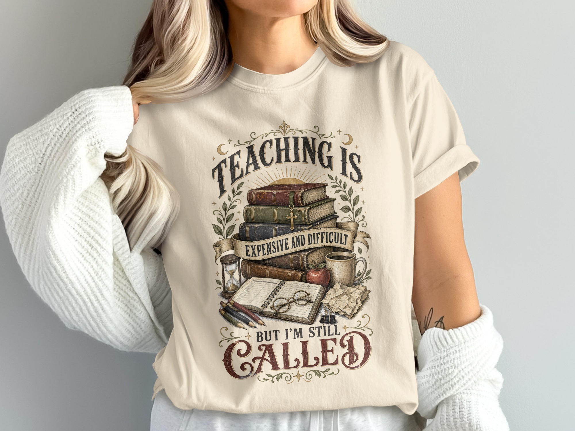 Teaching Is Hard Teacher T-Shirt, Dark Academia Educator Gift, Vintage Book Lover Shirt, Professor Called to Teach Literary Tee - Image 3