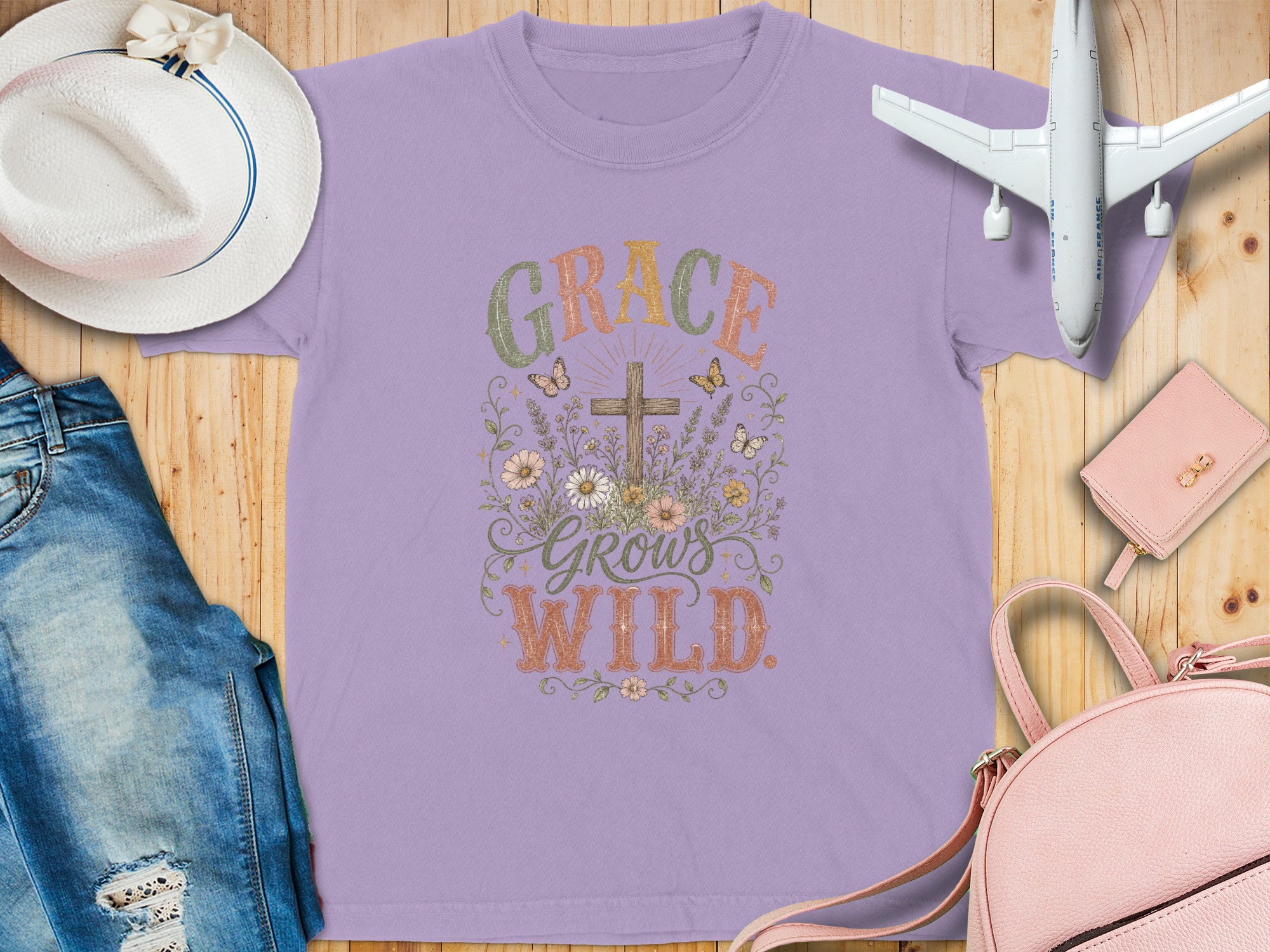 Grace Grows Wild Christian T-Shirt, Boho Faith Tee, Vintage Floral Cross Design, Inspirational Religious Gift for Her, Nature Lover - Image 11