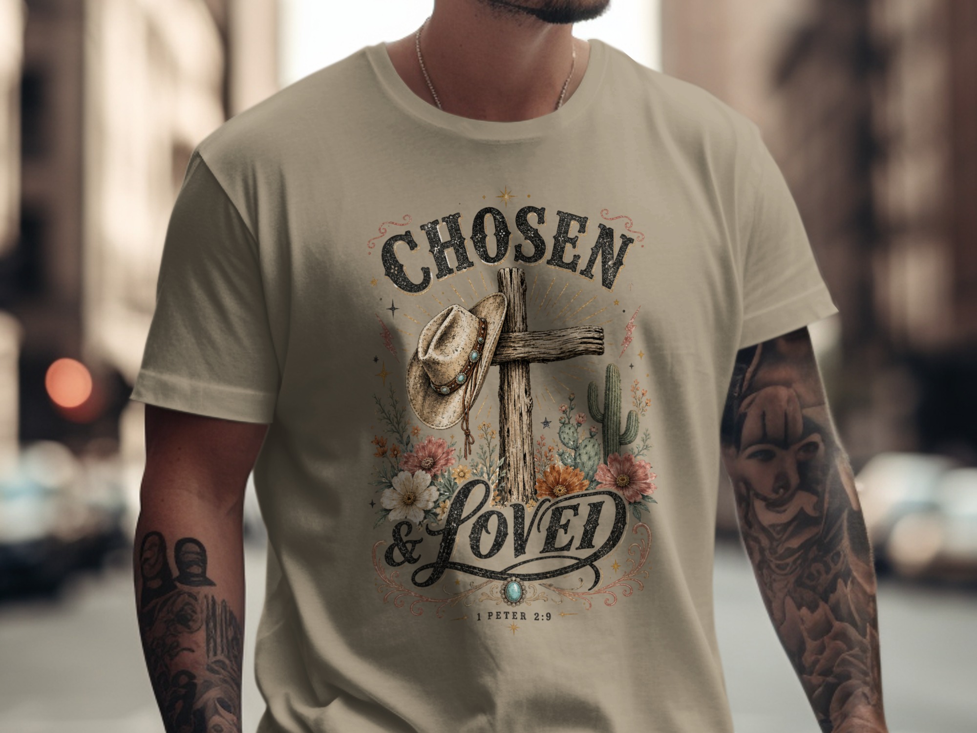 Chosen & Loved Western Christian T-Shirt | Boho Cowgirl Faith Tee, Rustic Cross Scripture 1 Peter 2:9 Top - Image 11