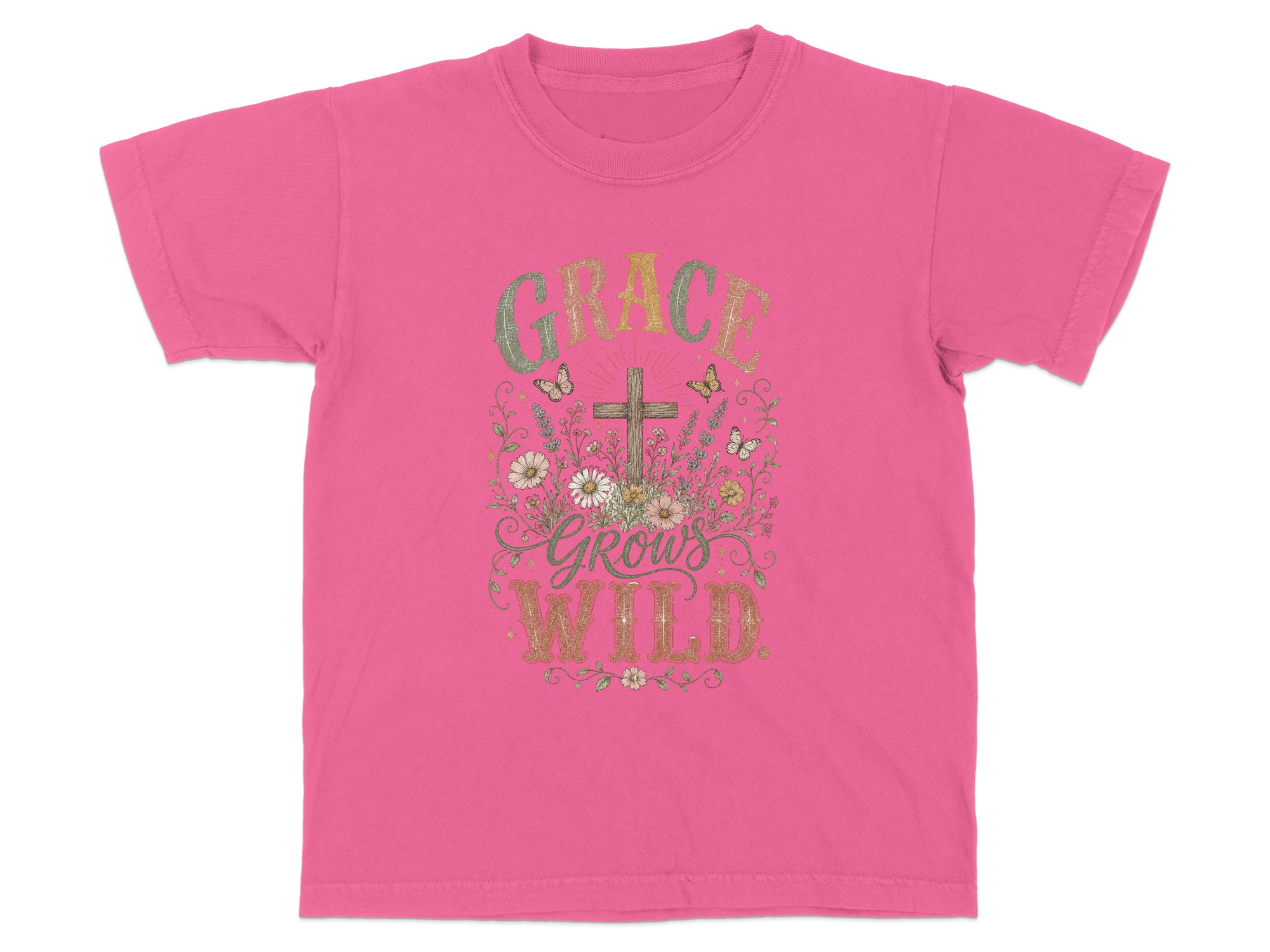 Grace Grows Wild Christian T-Shirt, Boho Faith Tee, Vintage Floral Cross Design, Inspirational Religious Gift for Her, Nature Lover - Image 5