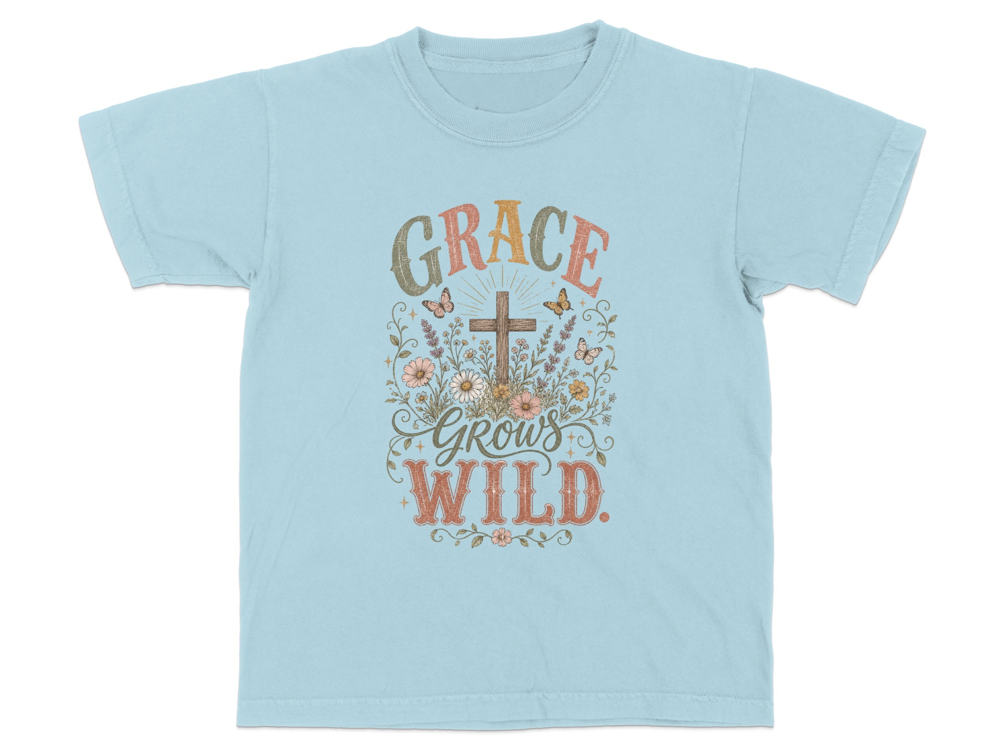Grace Grows Wild Christian T-Shirt, Boho Faith Tee, Vintage Floral Cross Design, Inspirational Religious Gift for Her, Nature Lover - Image 4